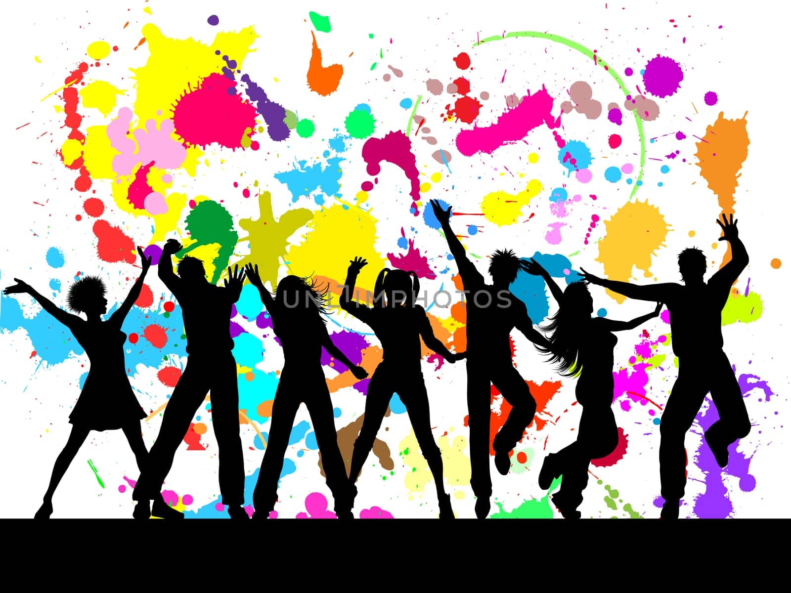 Silhouettes of people dancing on a grunge background