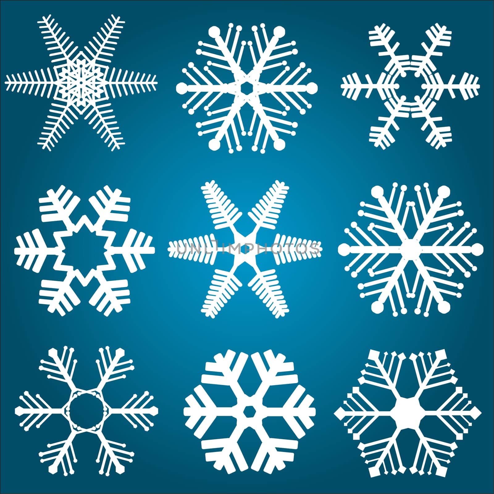 A collection of nine different snowflake designs