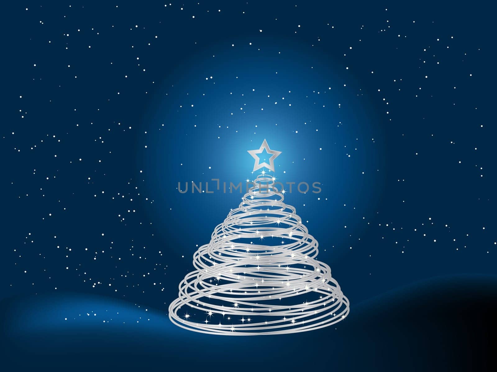 Sparkly Christmas tree on a snowy night