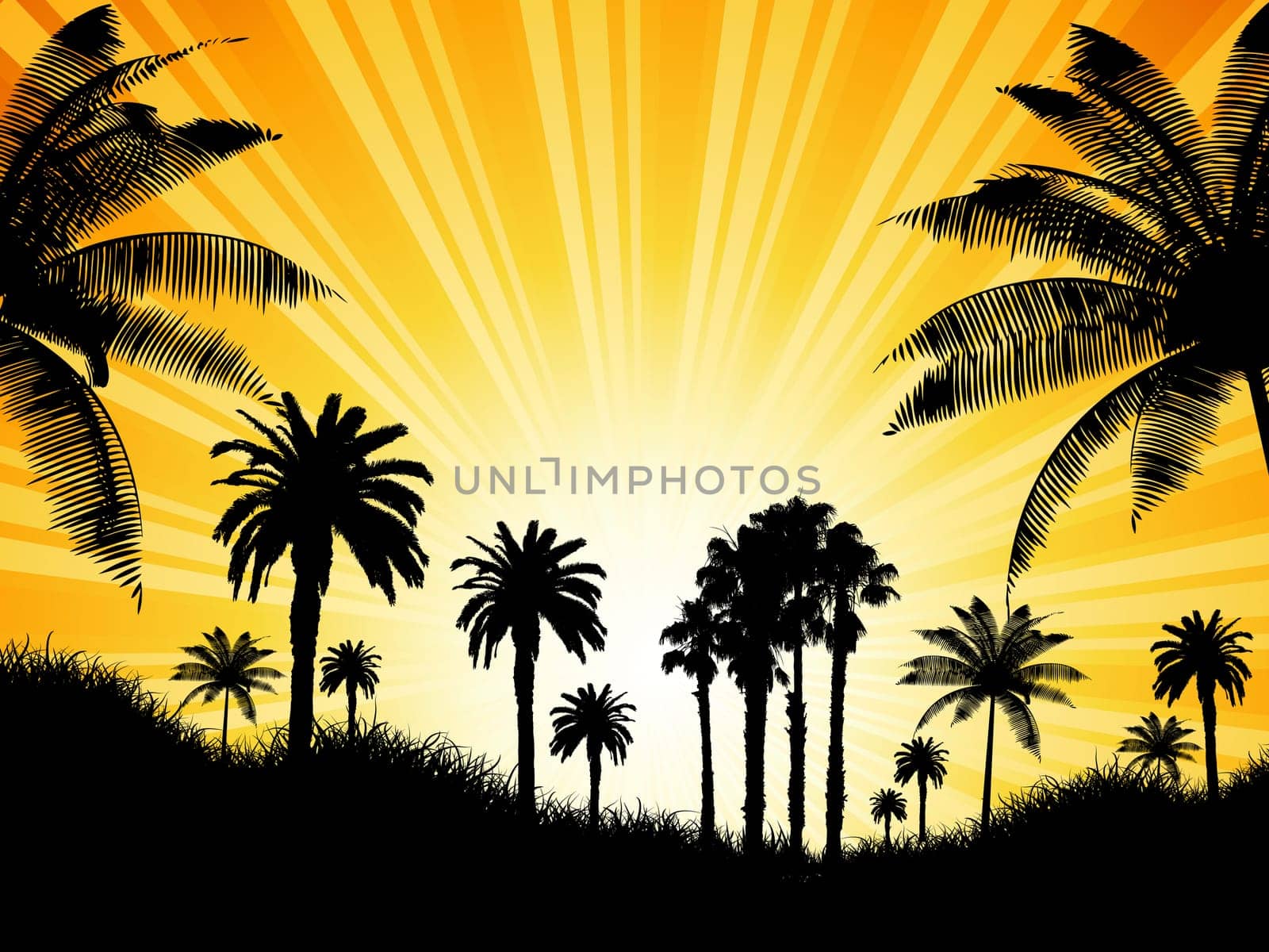 Tropical background with palm trees against a sunny sky