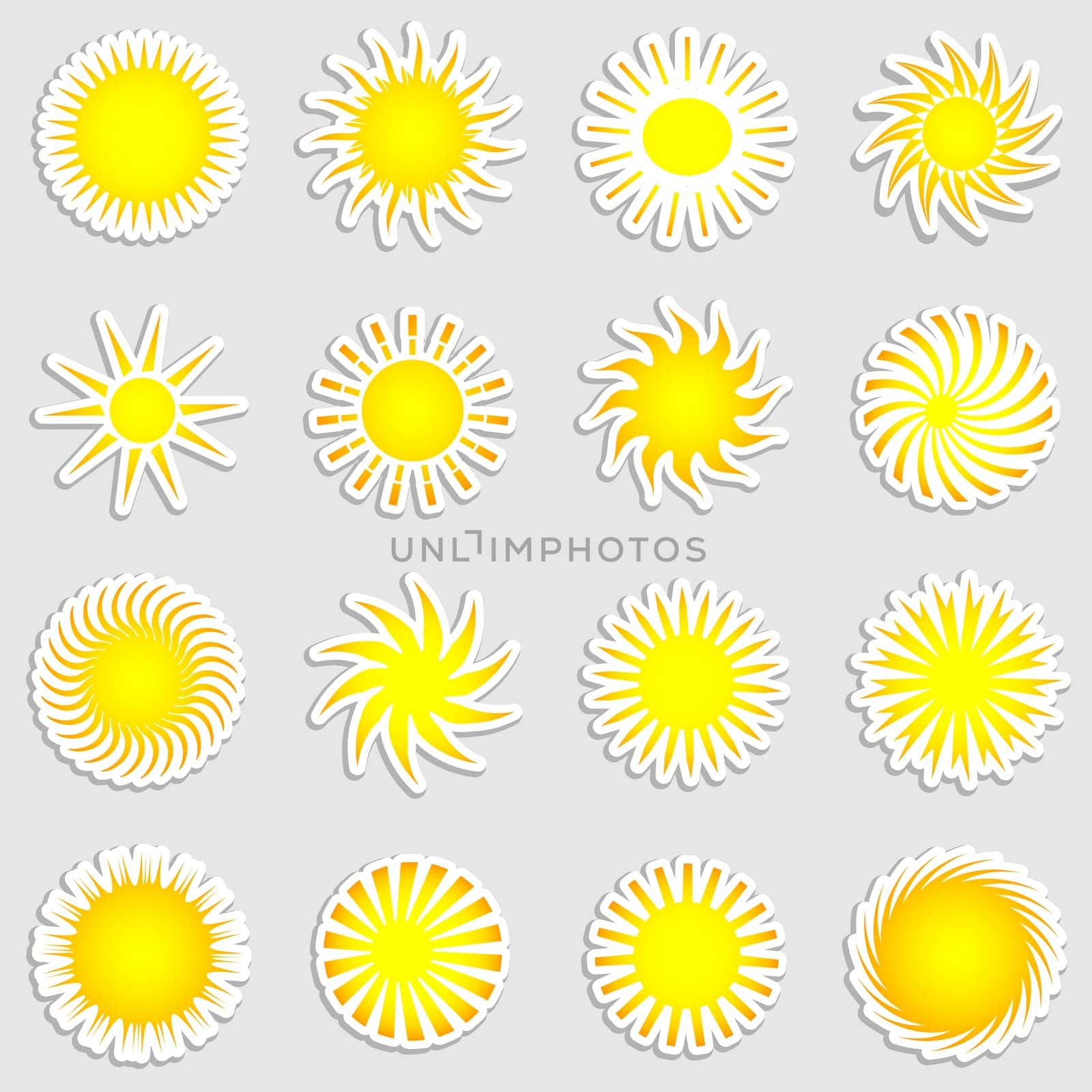 Collection of various sun shape stickers