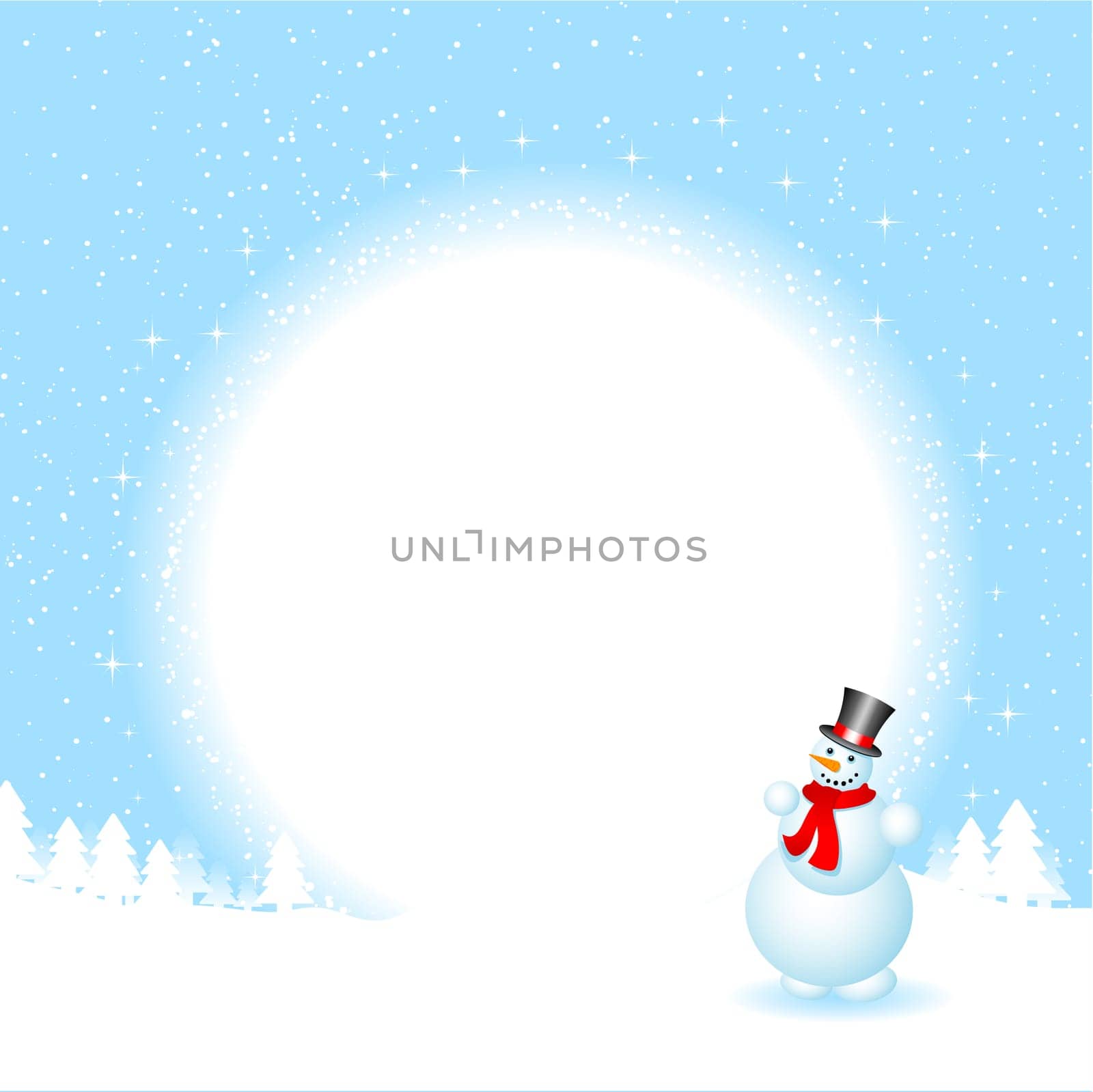 A Happy snowman on a winters night