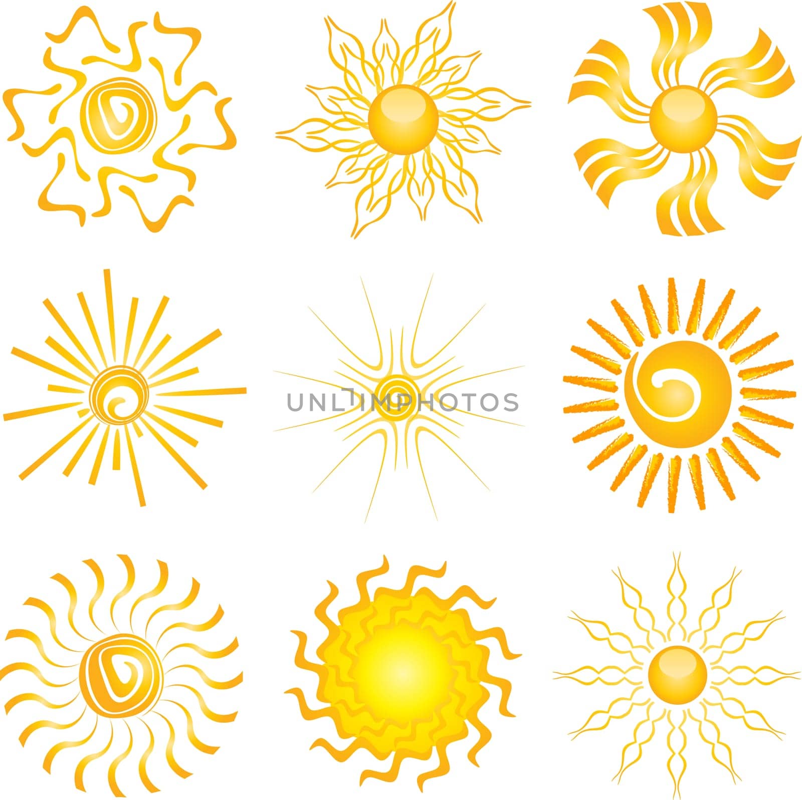 Collection of different sun icon designs
