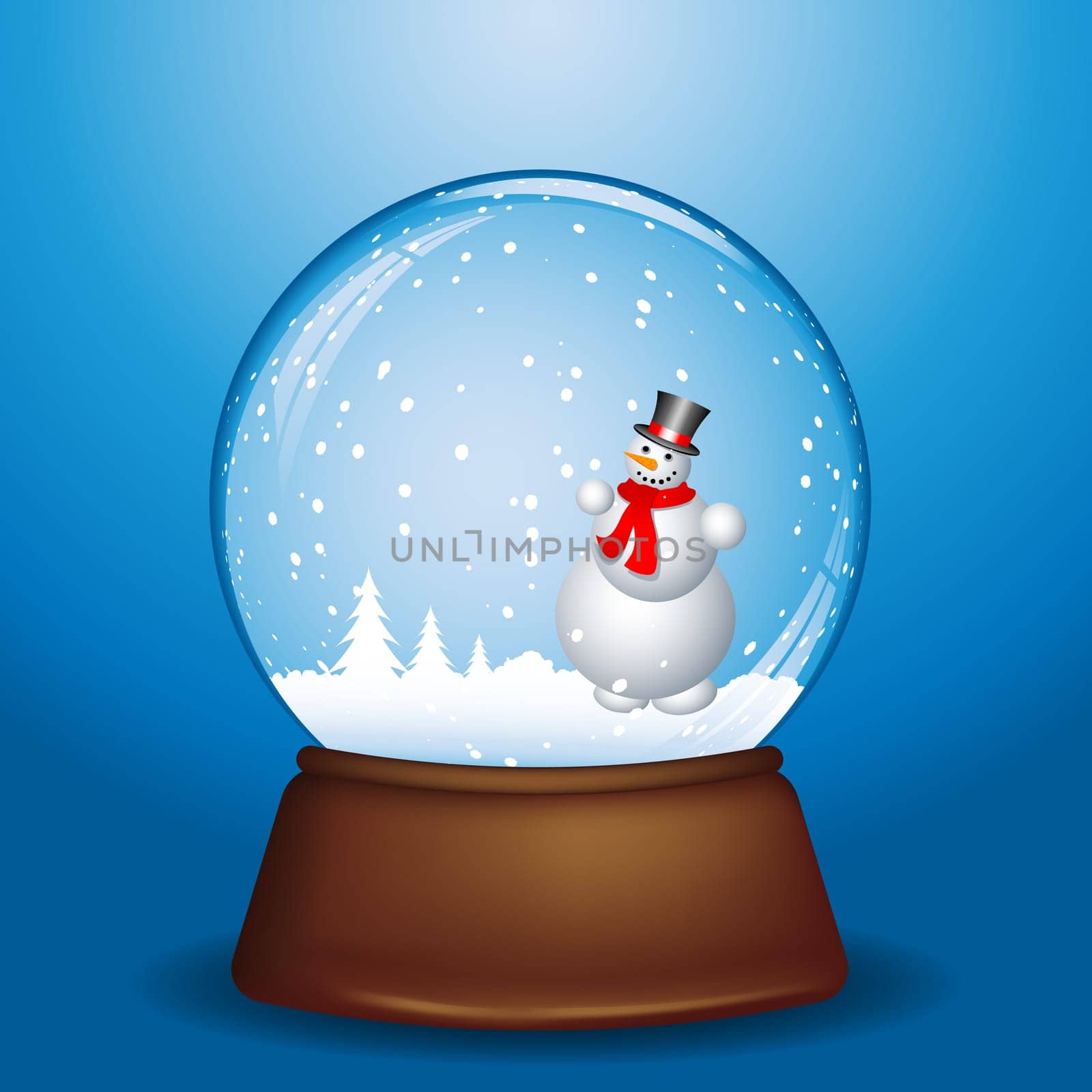 Snowman on a snowy night in snow globe