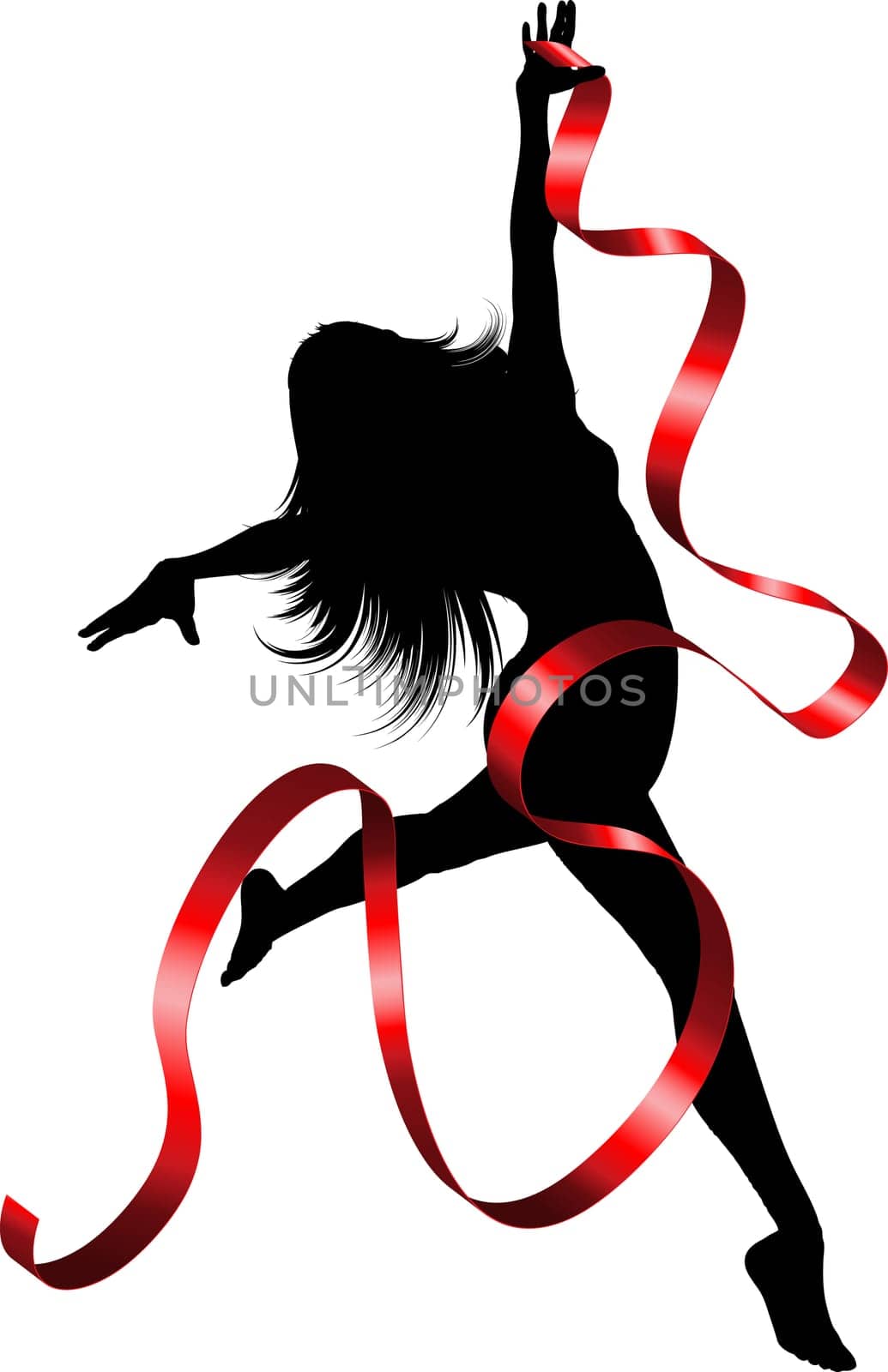 Silhouette of a female dancing with a red ribbon