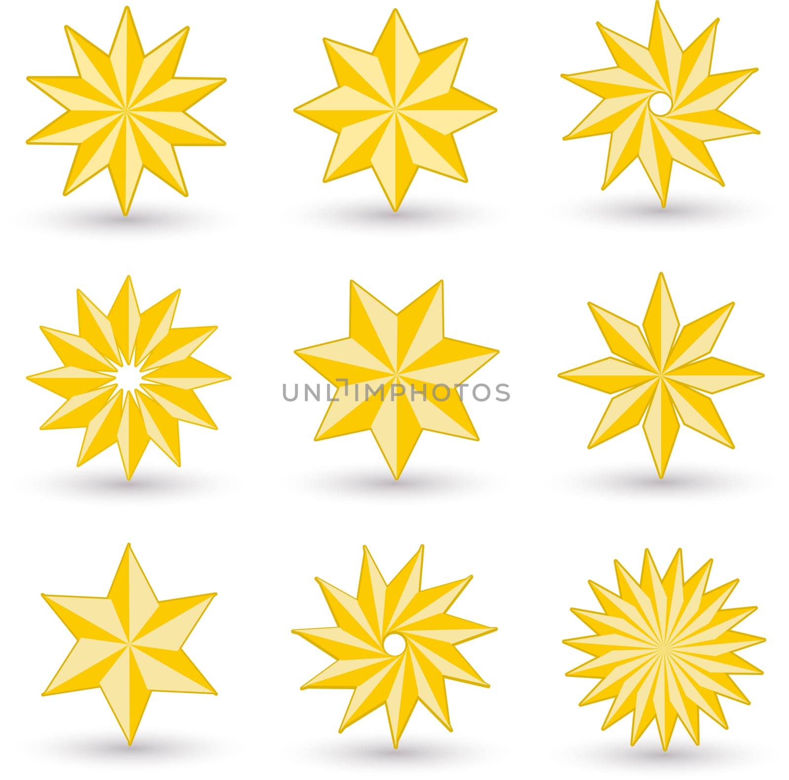 Collection of various designs of gold star icons