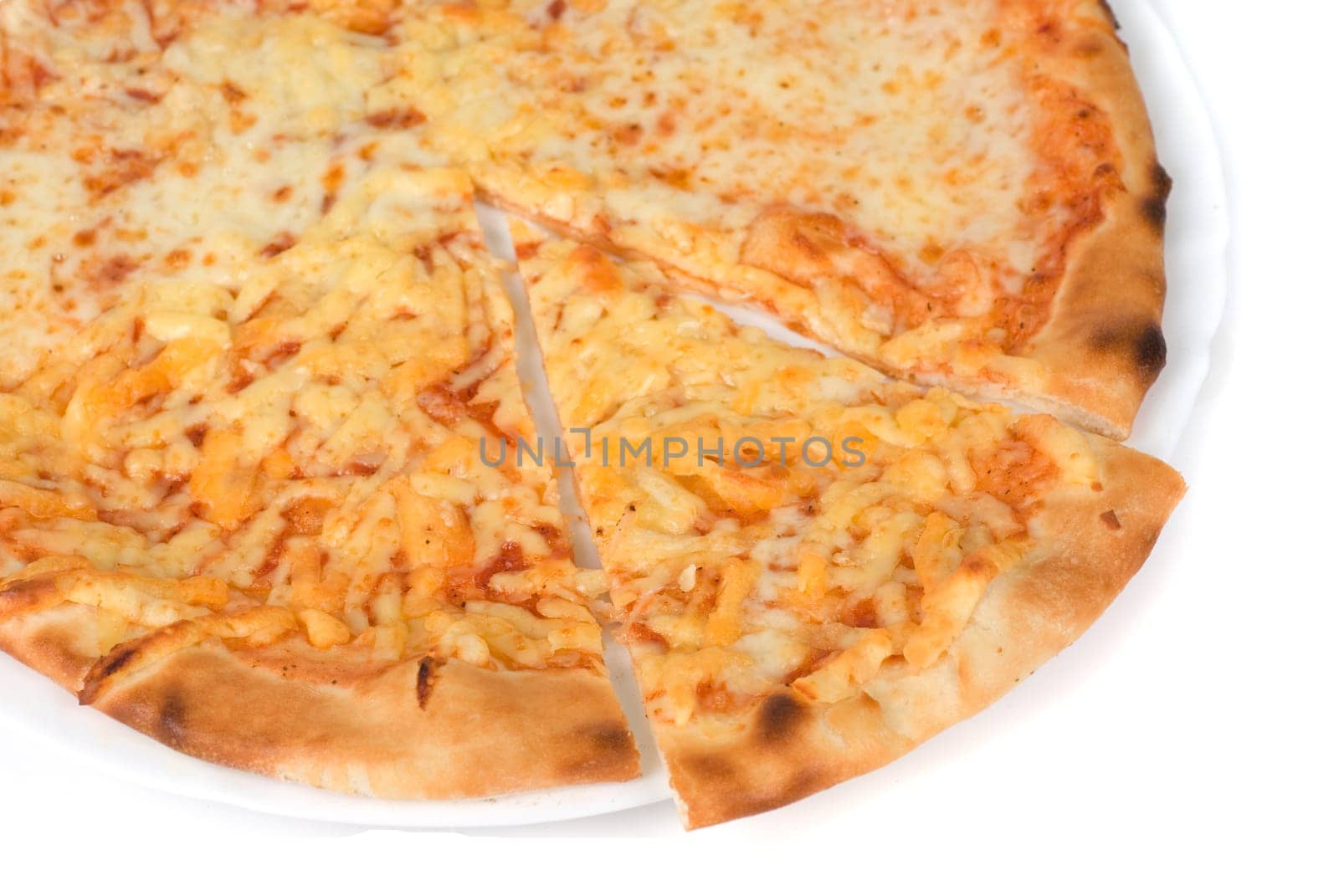 pizza closeup of different kind of cheese: mozzarella, Parmesan and Dutch