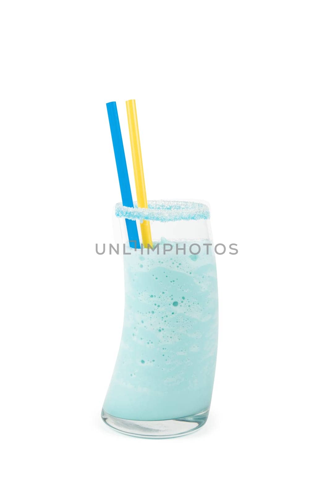blue cocktail with ice-cream, coconut syrup,cream, orange and cherry juice