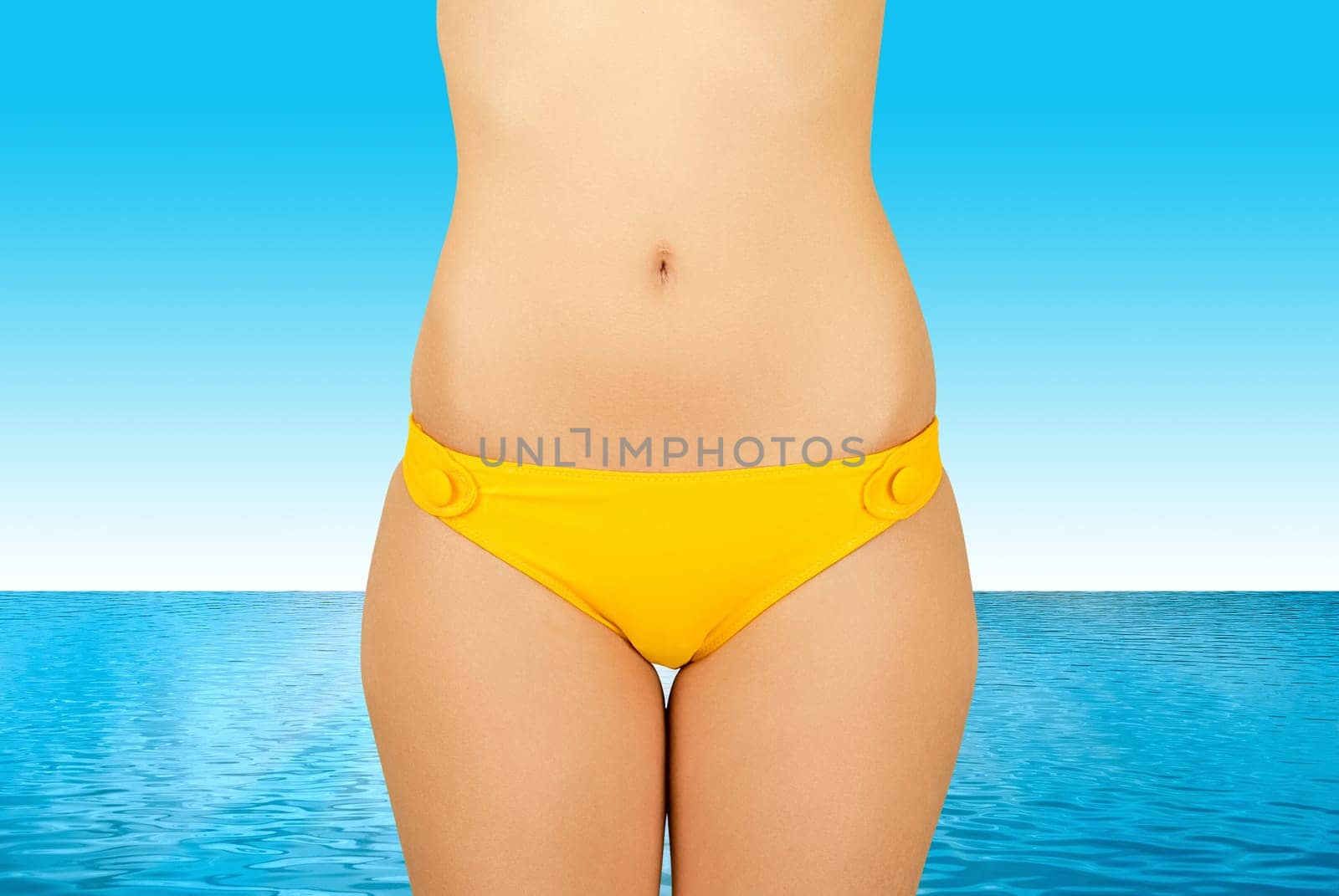 Girl at bikini closeup on nature background