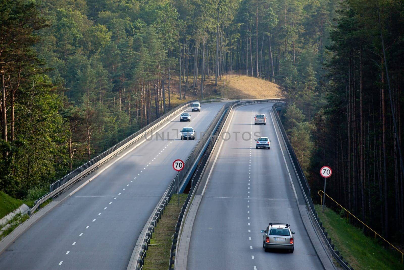 Aerial view of rush hour traffic on the motorway