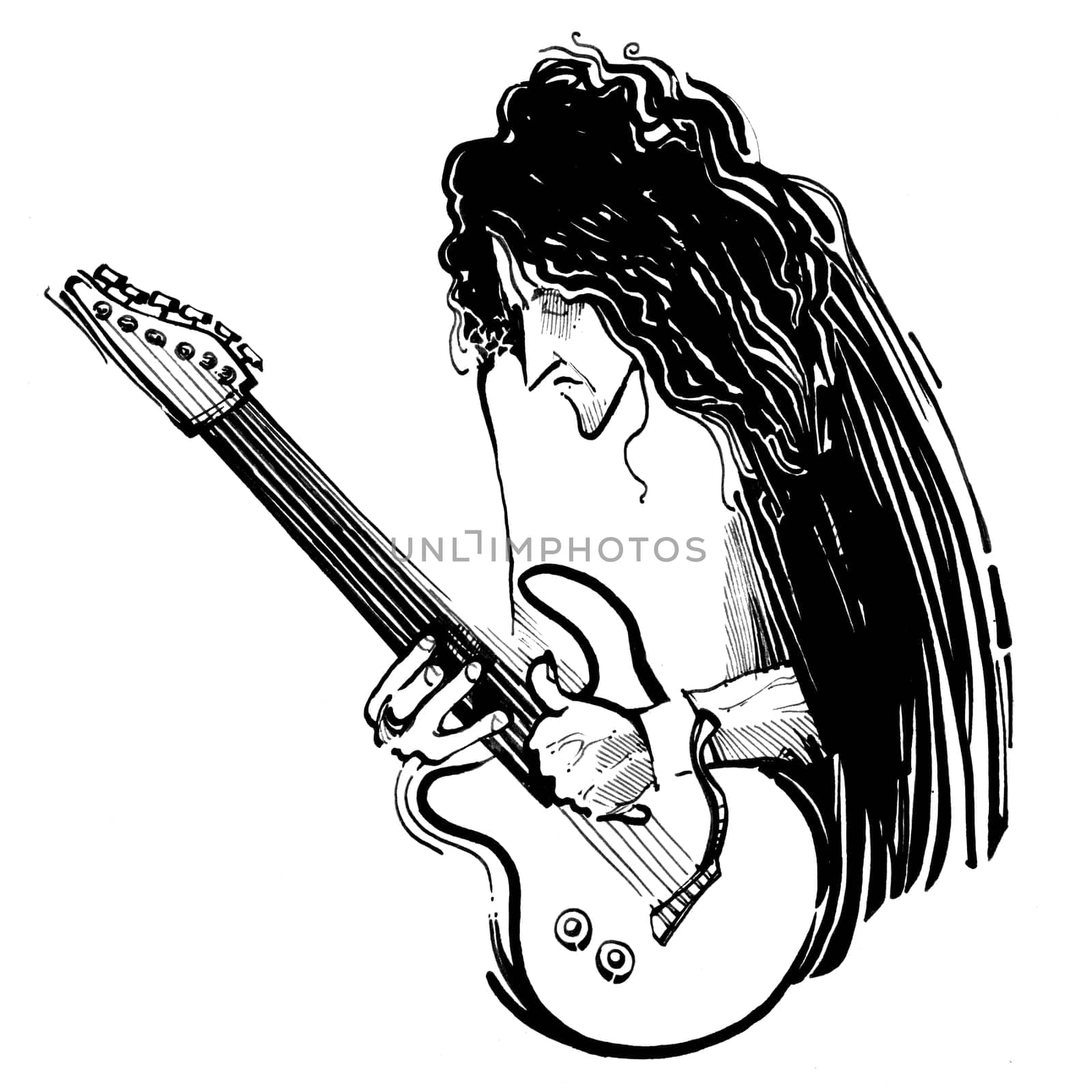 Drawing sketch illustration of guitarist with electric guitar