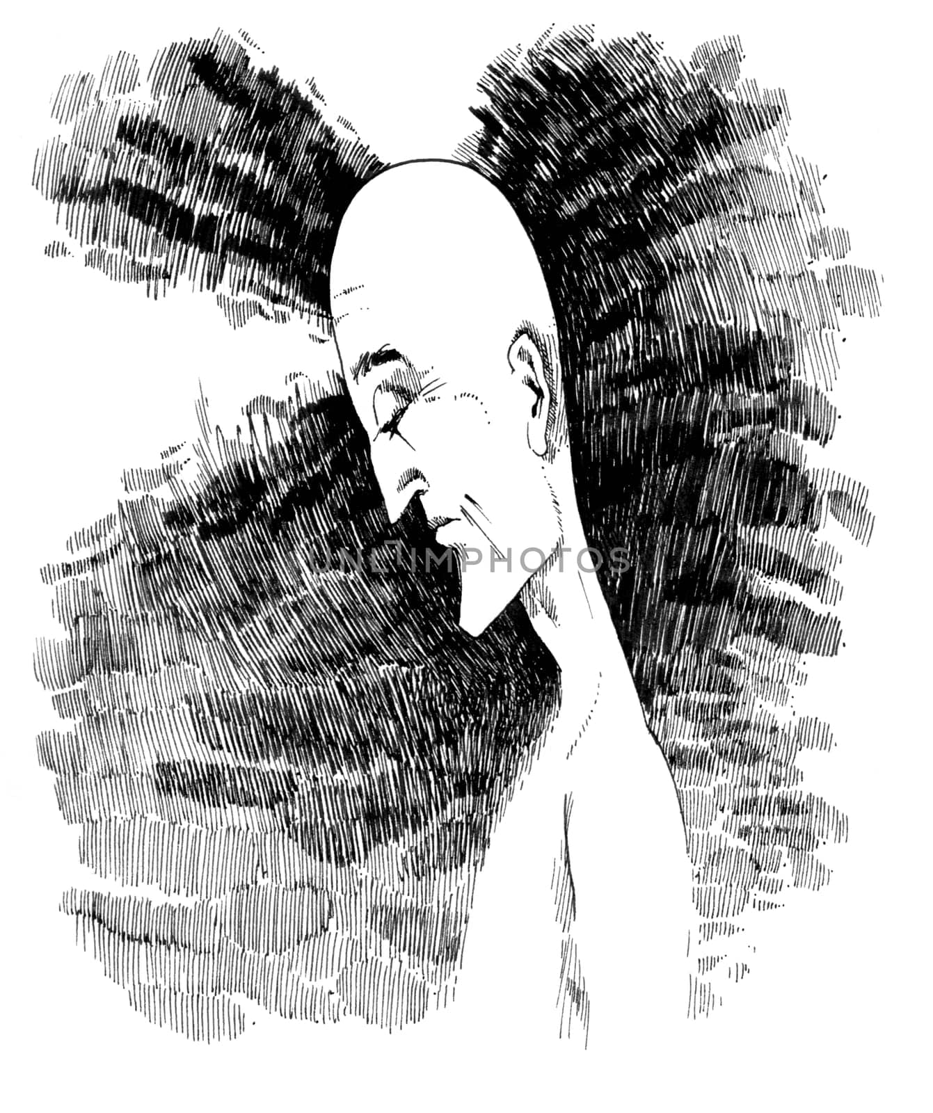 drawing sketch illustration of man in meditation