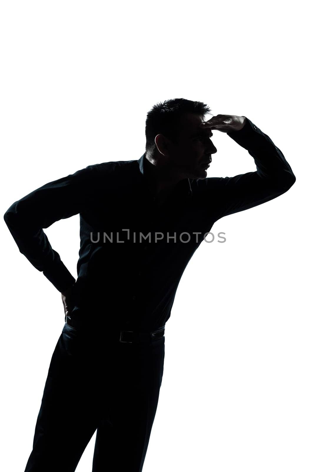 one caucasian man portrait  looking forward gesture silhouette in studio isolated on white background