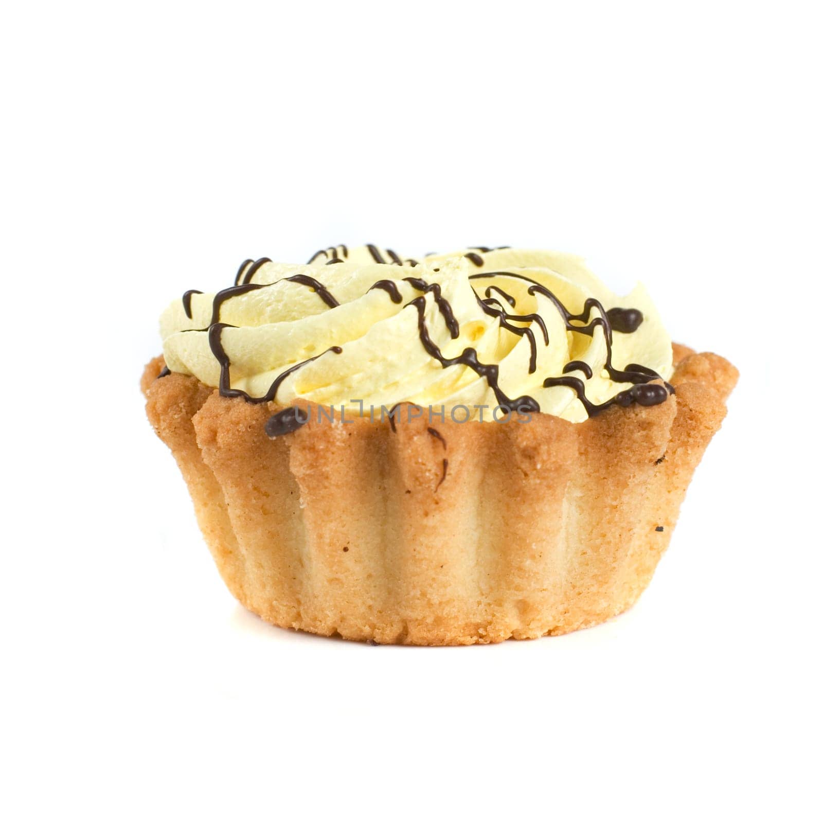 fresh cream cupcake isolated on white and cherry