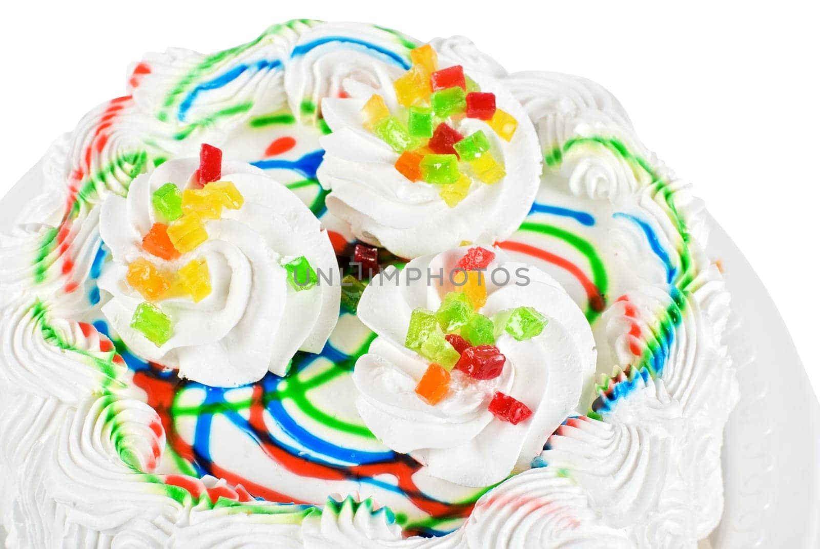 fruit jelly cake closeup isolated on a white