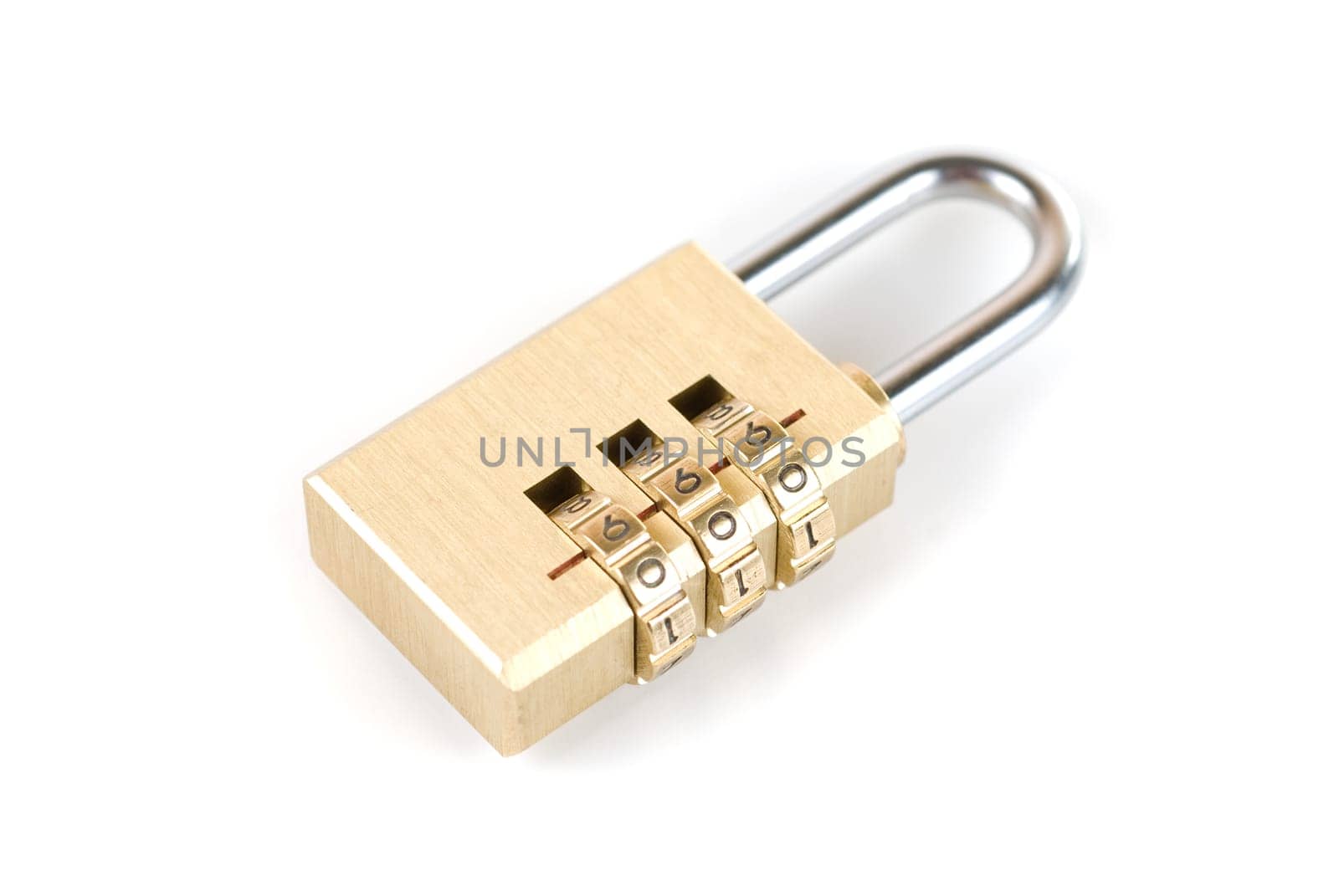 Close-up combination padlock isolated on white background
