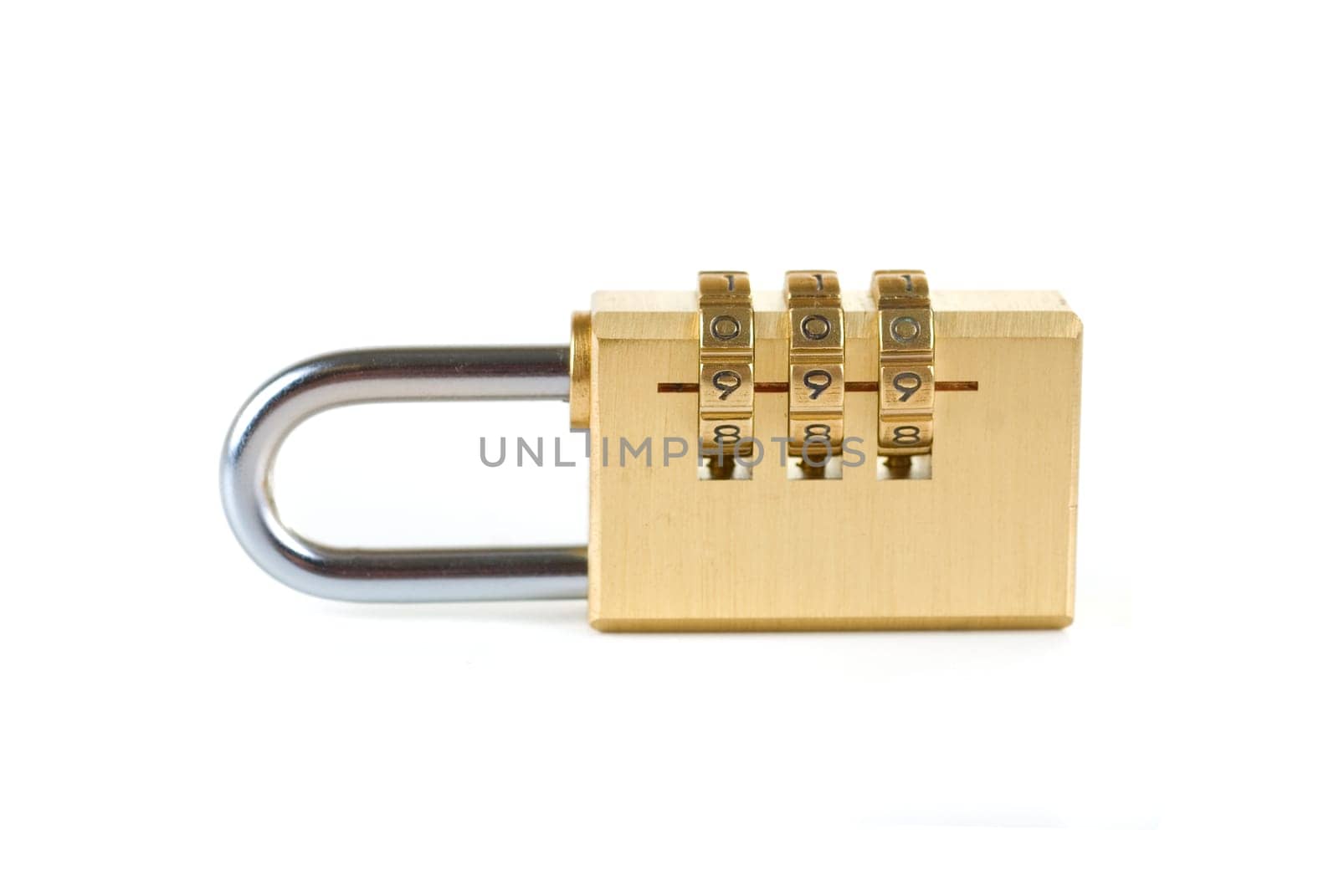 Close-up combination padlock isolated on white background