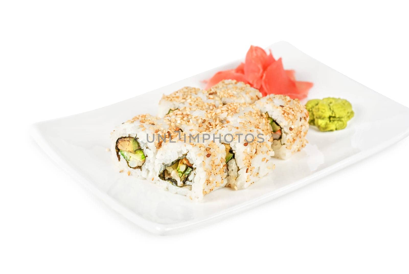 Sushi rolls at plate isolated on a white