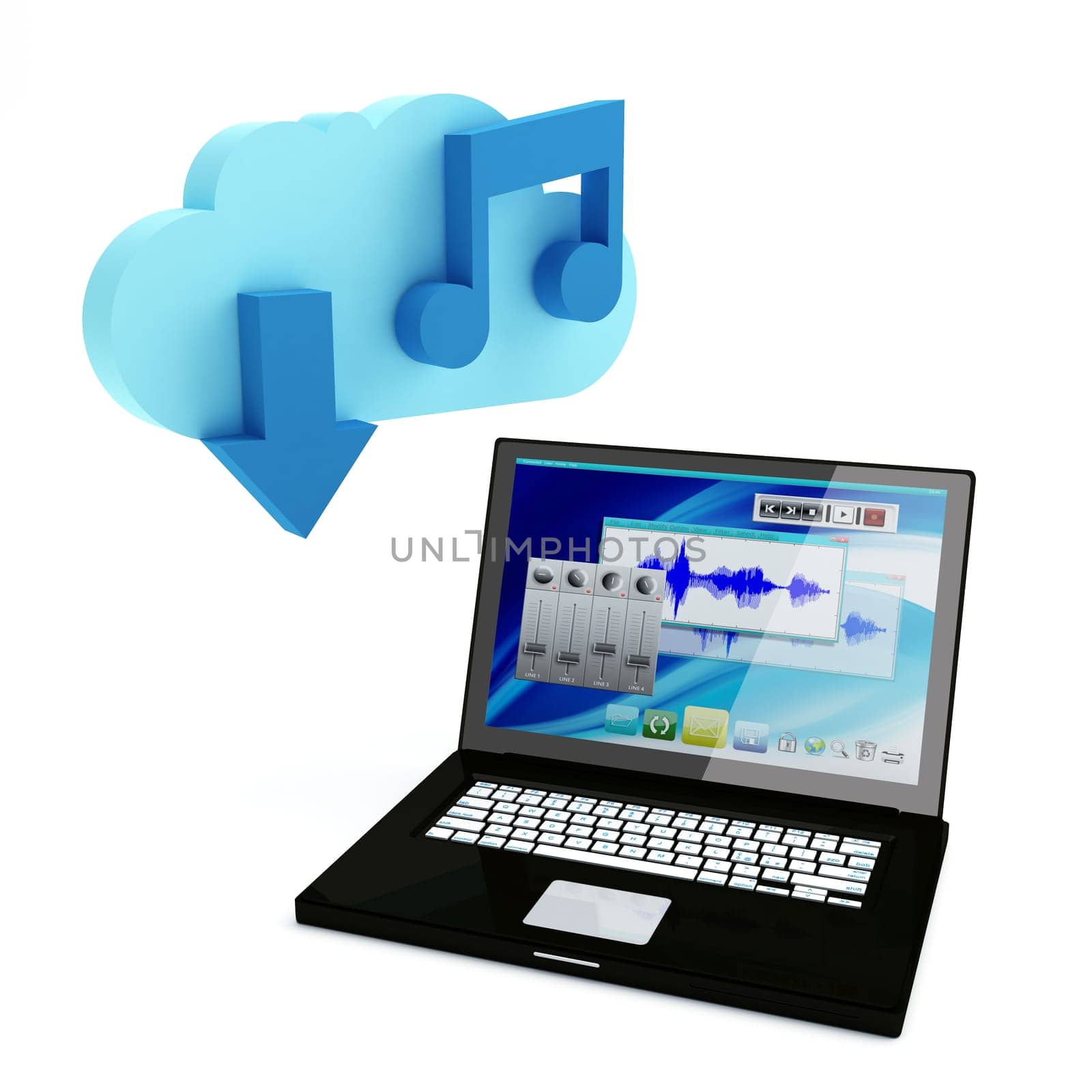 Music Download Cloud Computing concept - 3D render