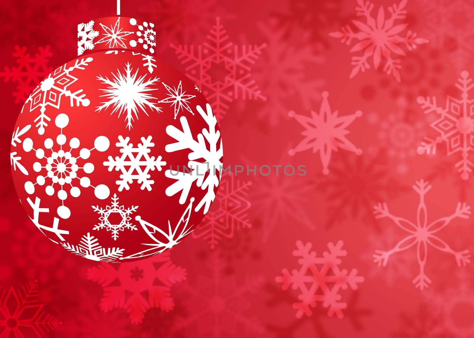 Christmas Red Ornament with Snowflakes Pattern on Blurred Background