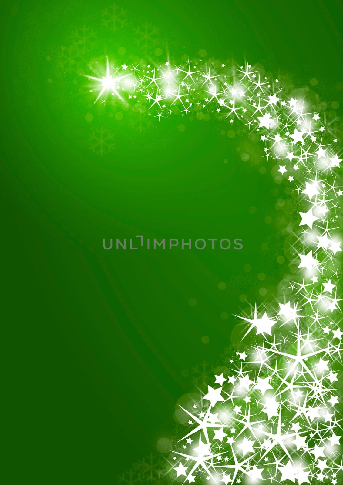 Christmas background with bright stars on green