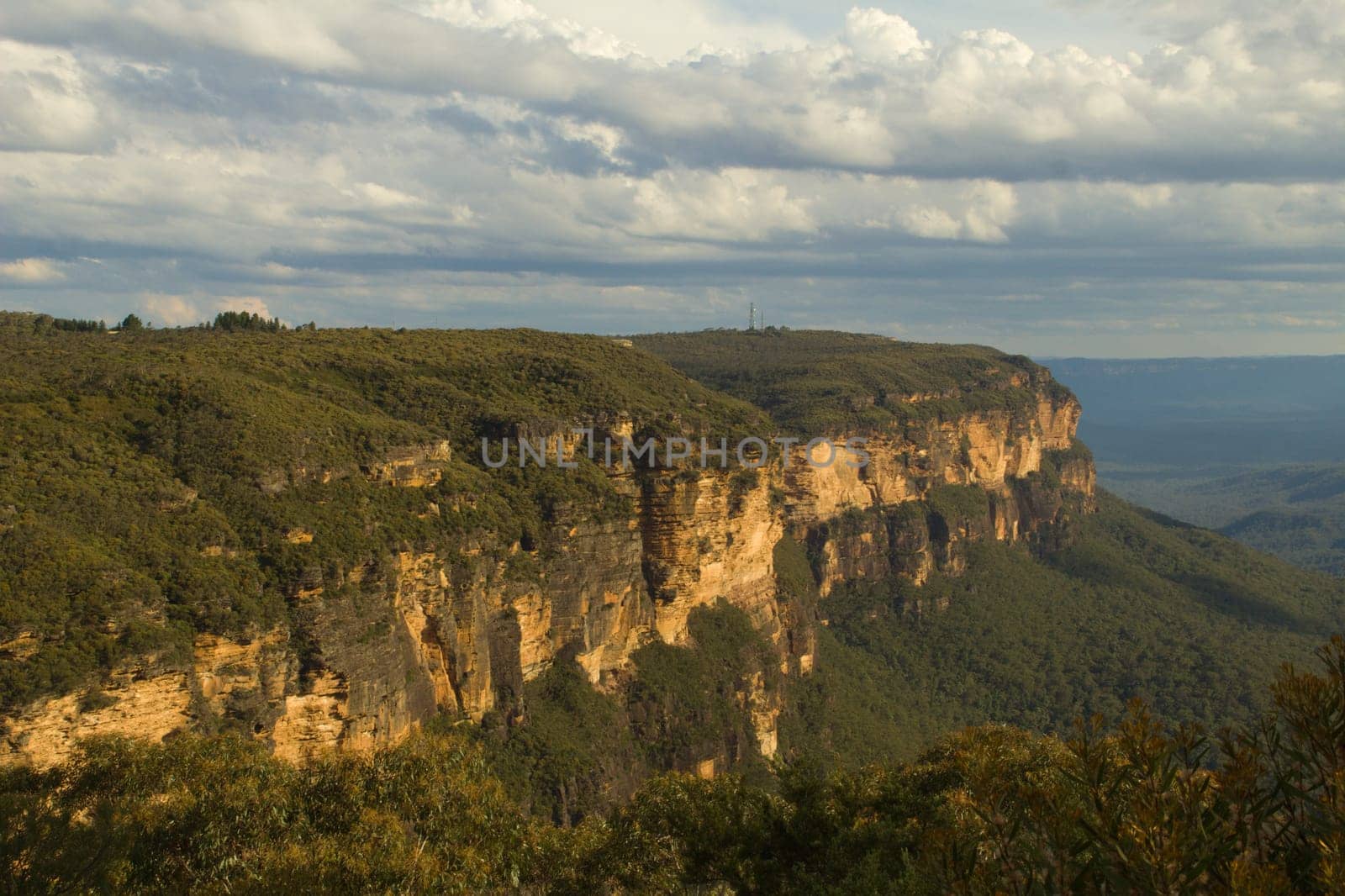 A view of Megalong valley in the Blue Mountains, Australia. The view is taken near Wentworth falls