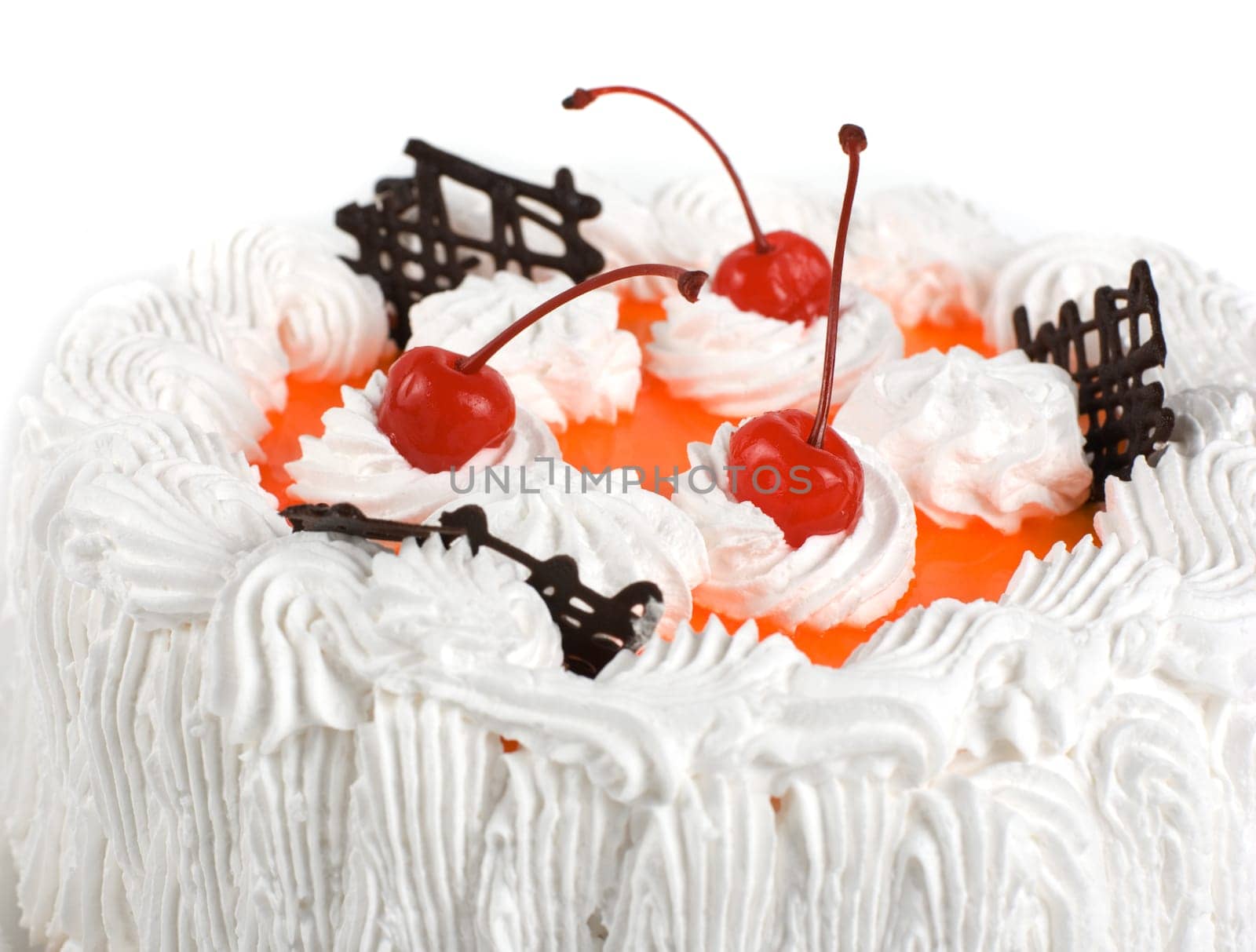 chocolate cake with berry isolated on a white