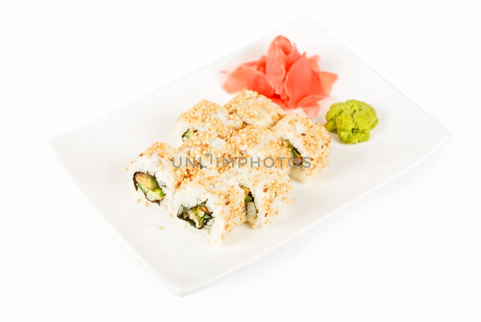Sushi rolls at plate isolated on a white