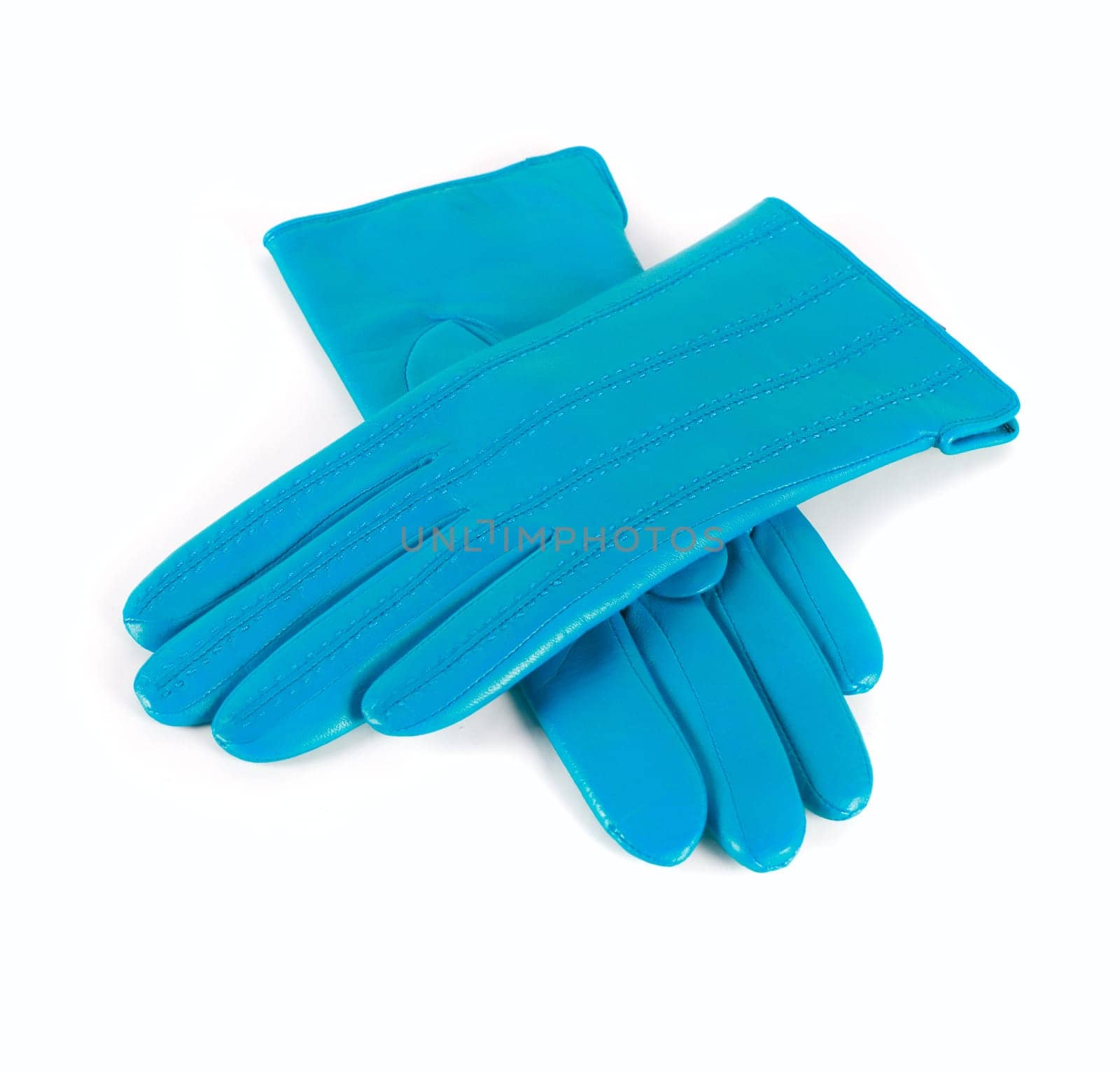 Blue modern female leather gloves isolated on a white