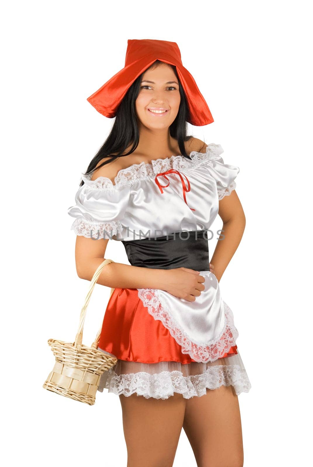 Sexy Little Red Riding Hood isolated on a white