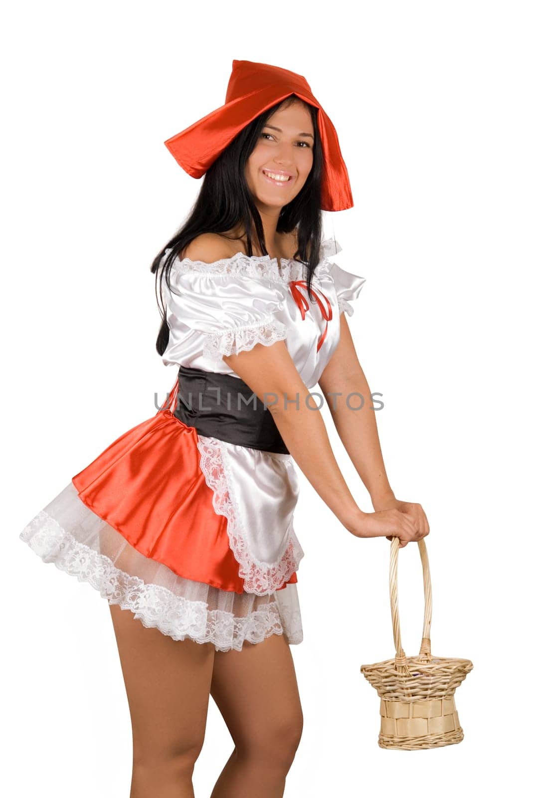 Sexy Little Red Riding Hood isolated on a white