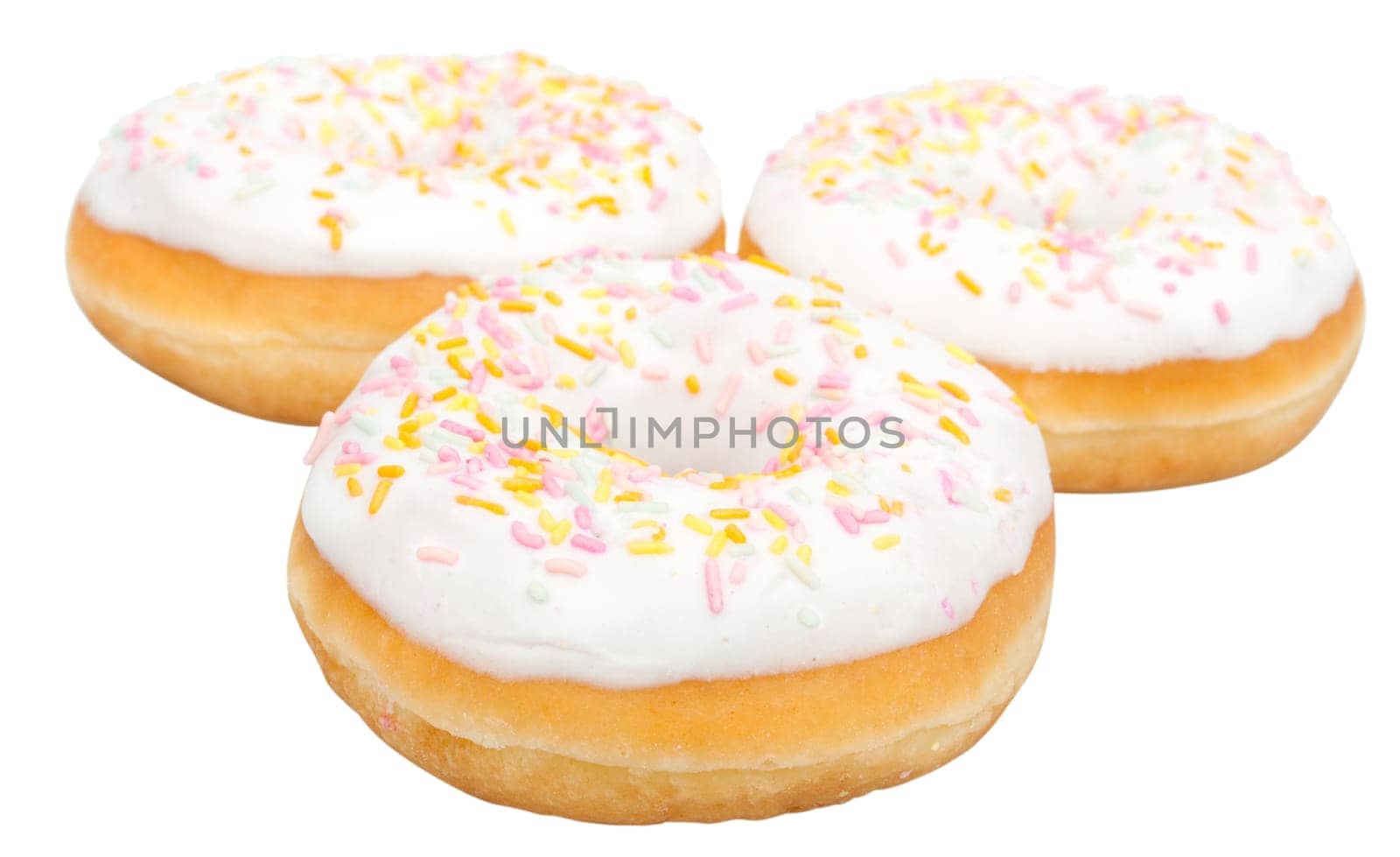 Donuts With White Frosting Isolated on White With Colorful Sprinkles