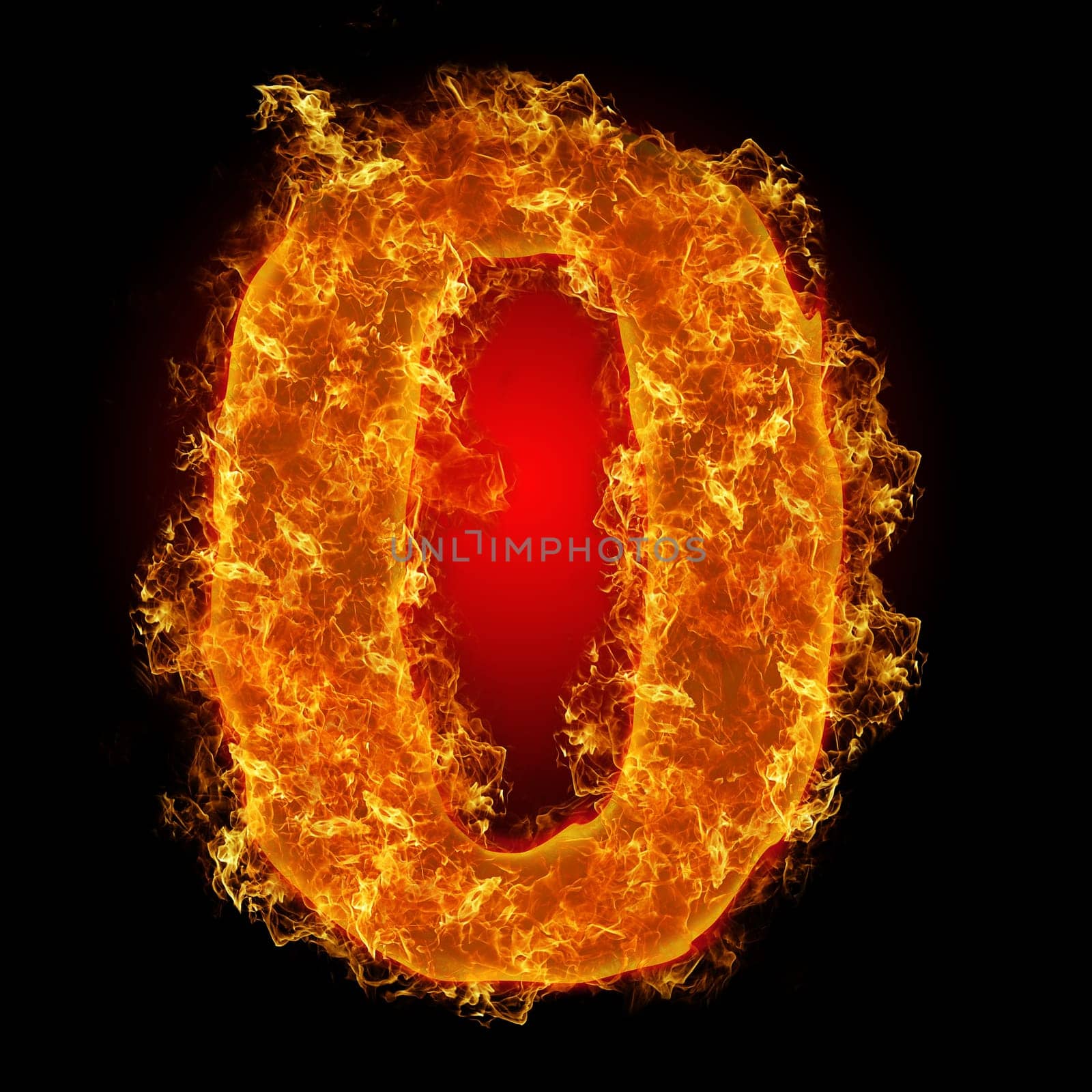 Fire number 0 on a black background
