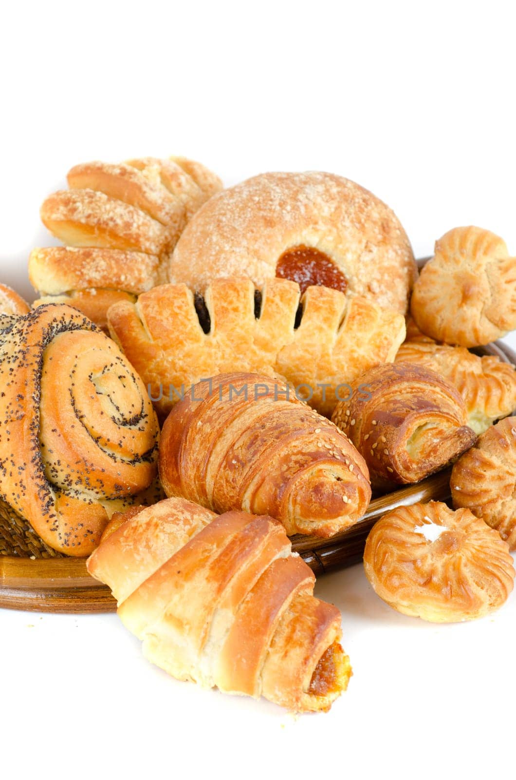 Bakery foodstuffs set on a white background