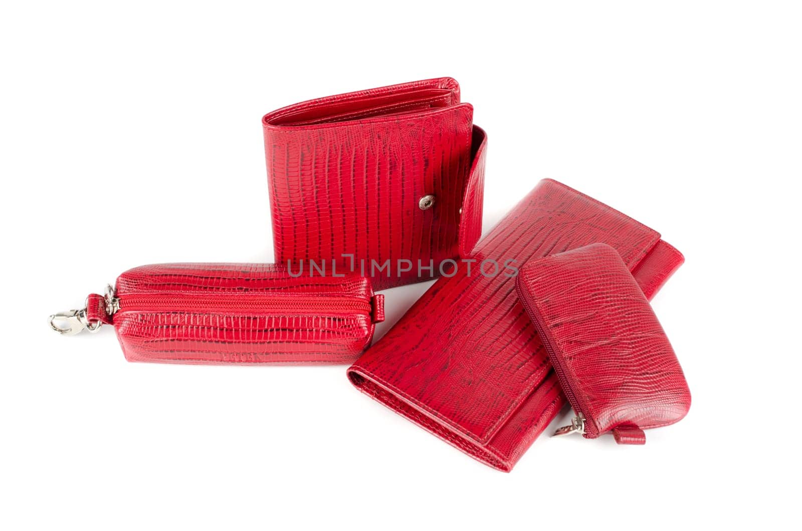 Leather female red accessories on a white