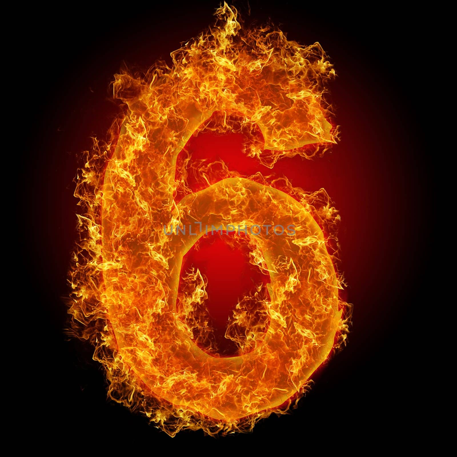 Fire number 6 on a black background