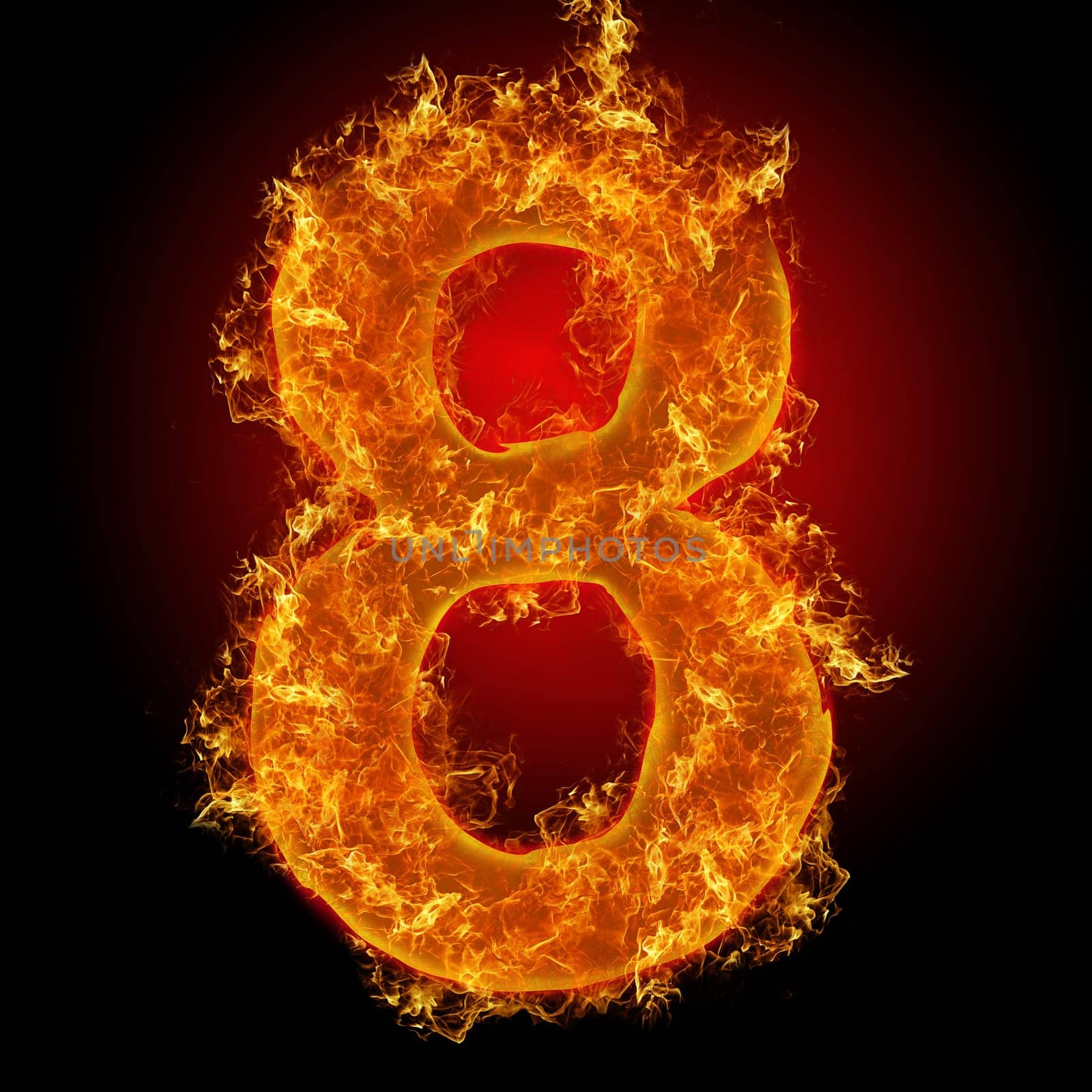 Fire number 8 on a black background