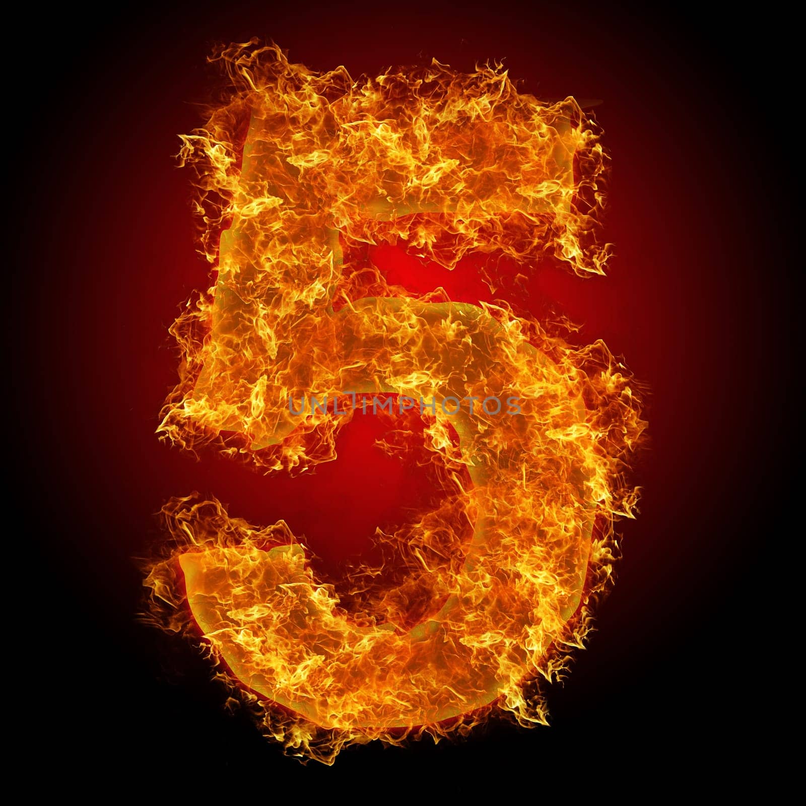 Fire number 5 on a black background