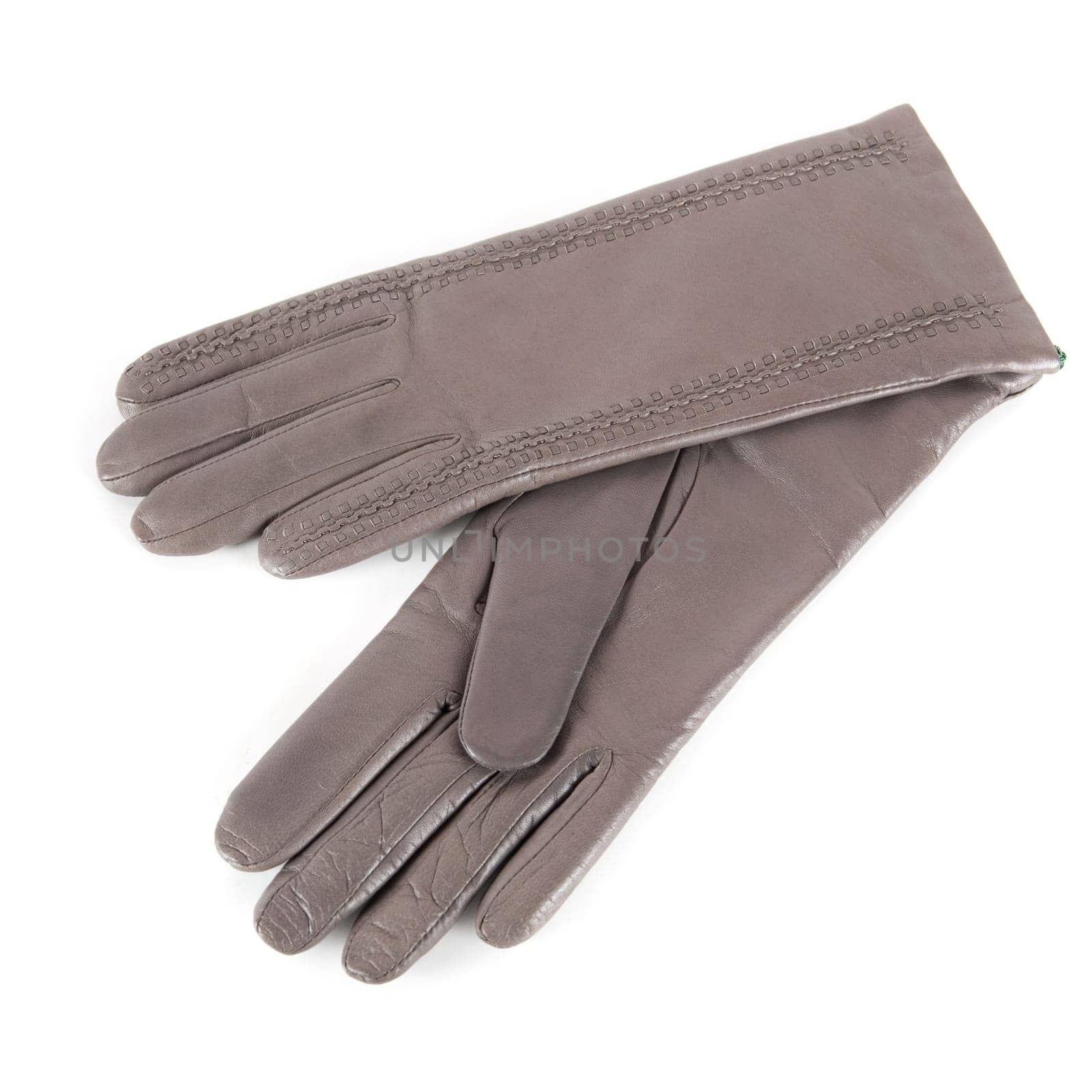 gray modern female leather gloves isolated on a white