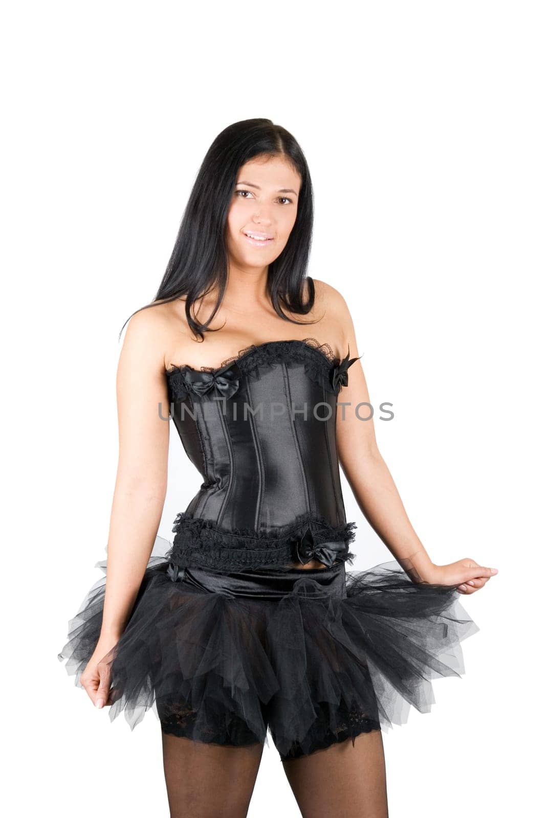 sexy ballerina at black corset isolated on a white