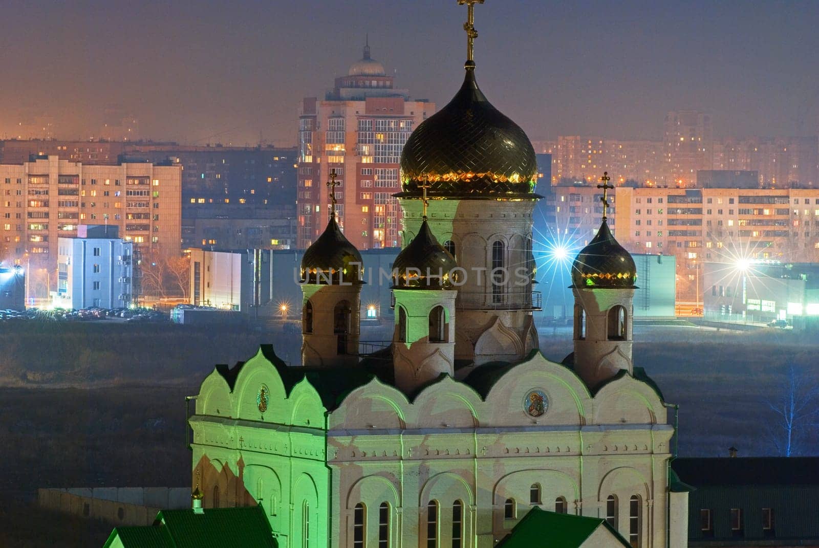 church at night city