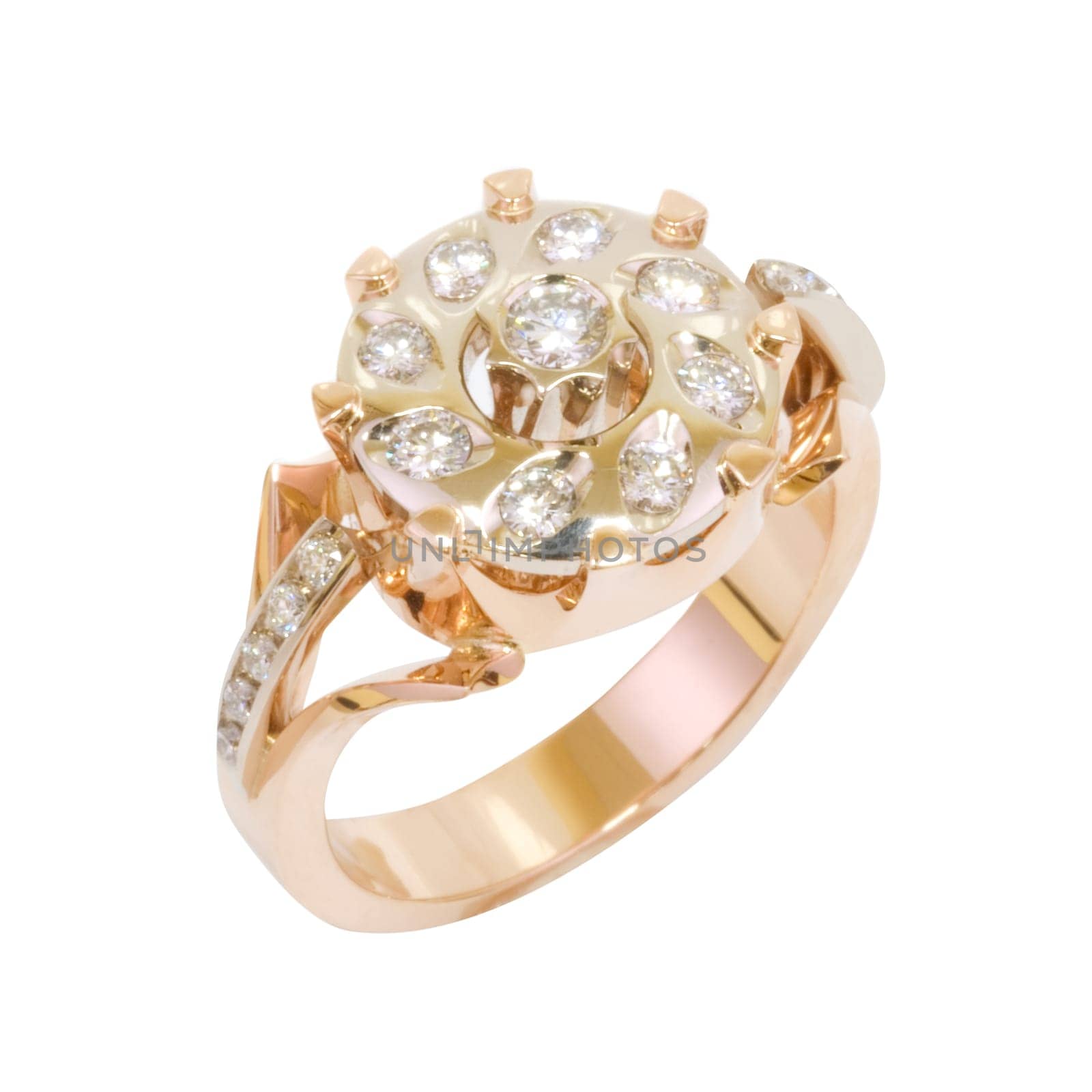 Ring of gold and white gold on white