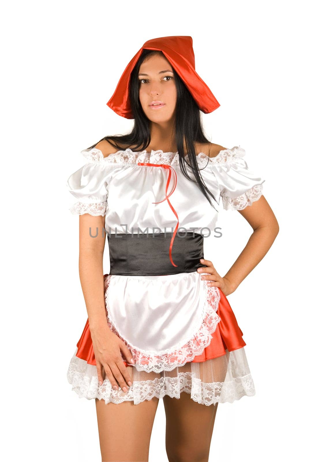 Sexy Little Red Riding Hood isolated on a white