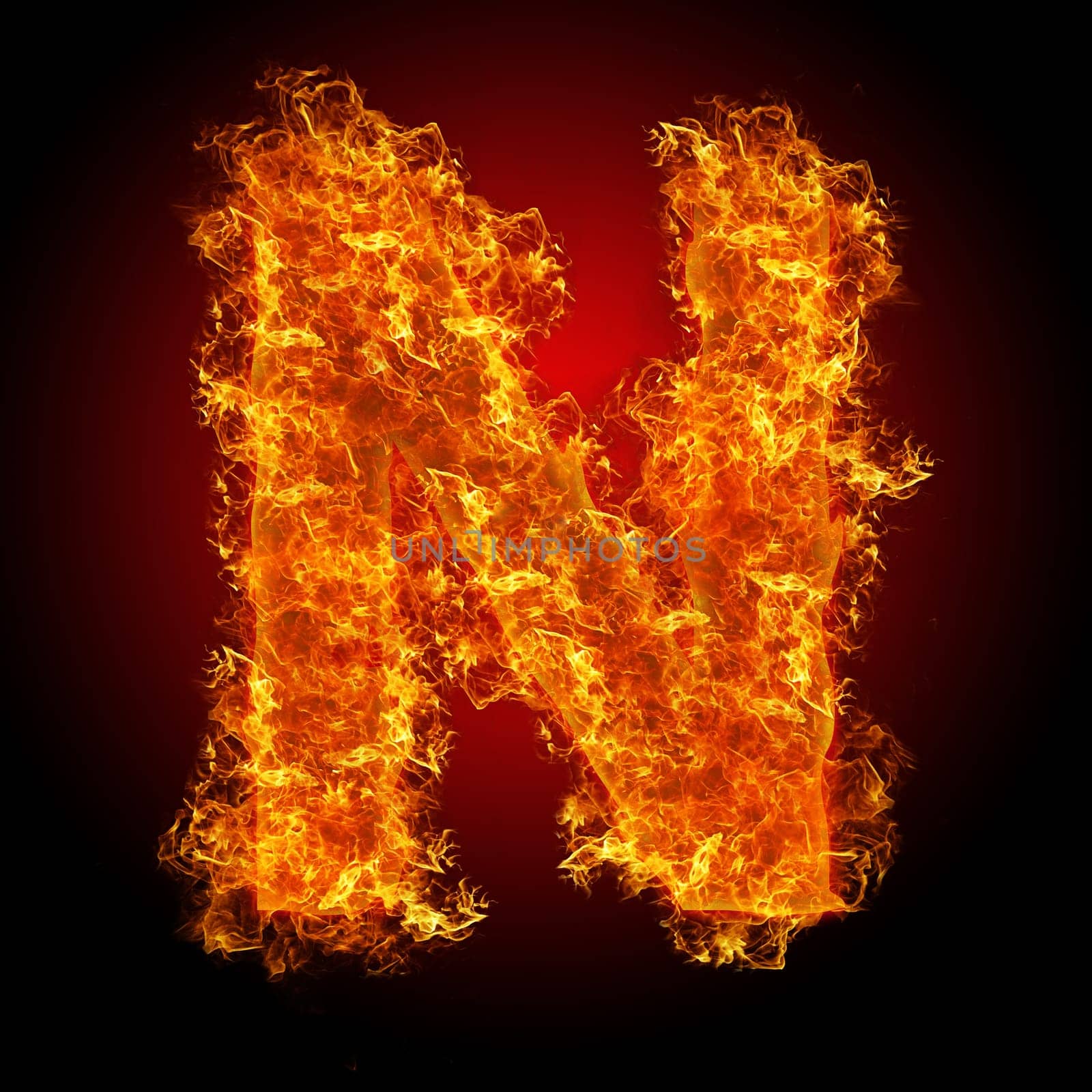 Fire letter N on a black background
