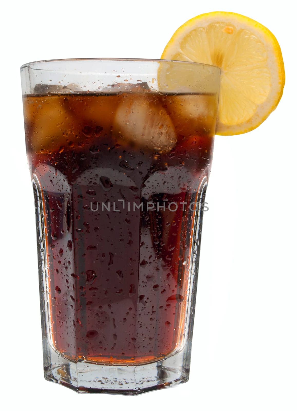 Glass of Cola Drink With Ice and Lemon Isolated on White