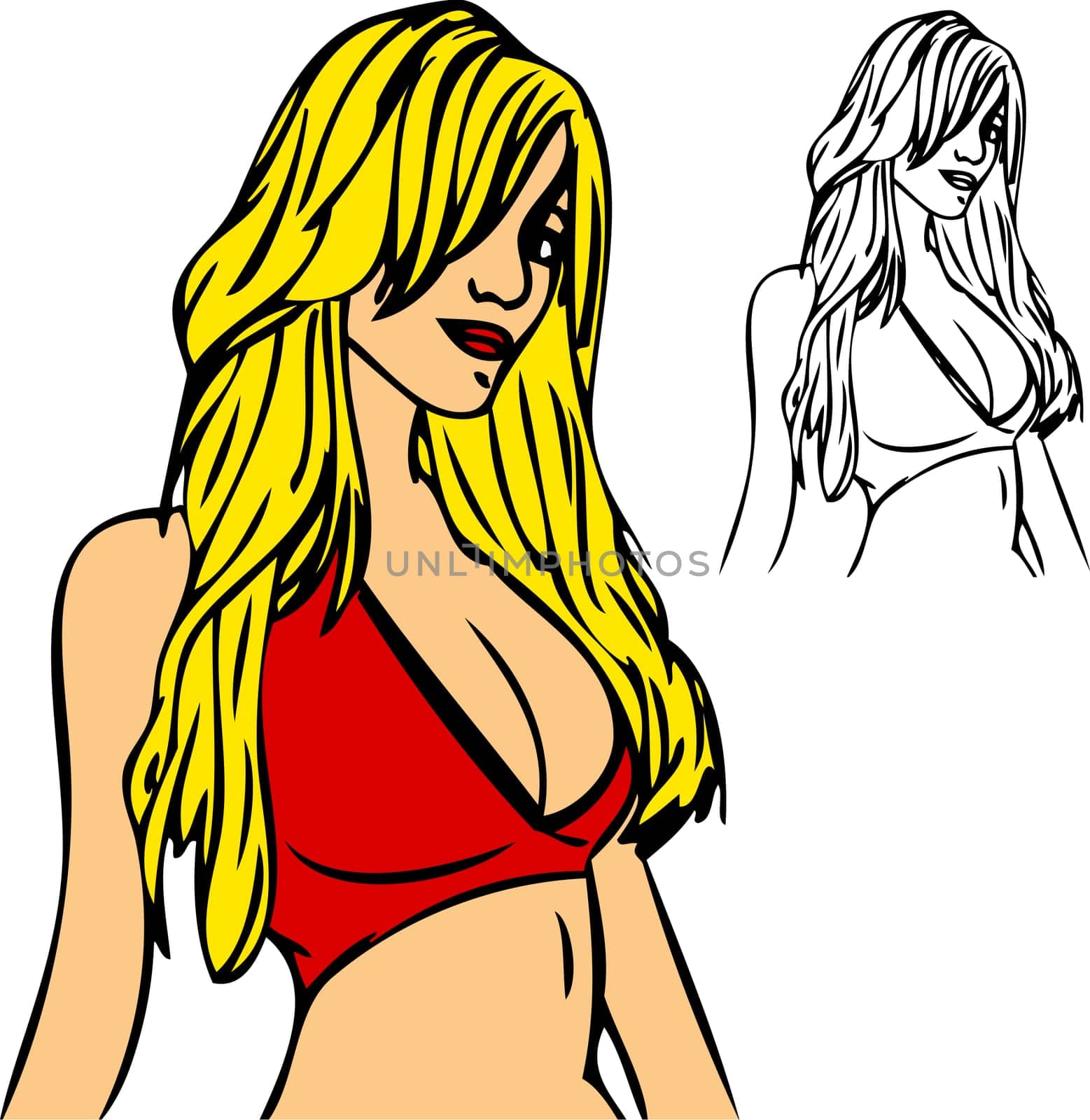 vector - nice blonde girl with swimsuit, isolated on background