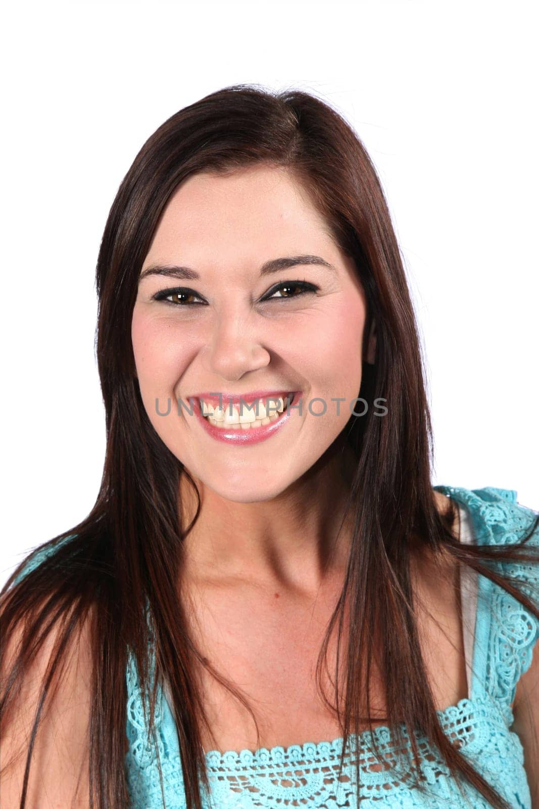 Gorgeous brunette girl with a lovely smile - isolated on white