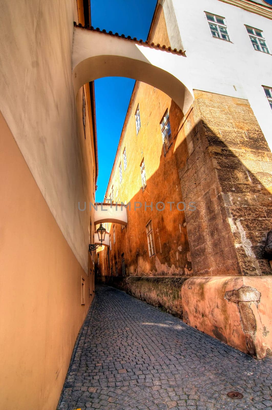 Shot of the typical Prague alleyway - historical centre of the Prague - Old Town, Stare Mesto.  Prague, Czech republic, Europe.