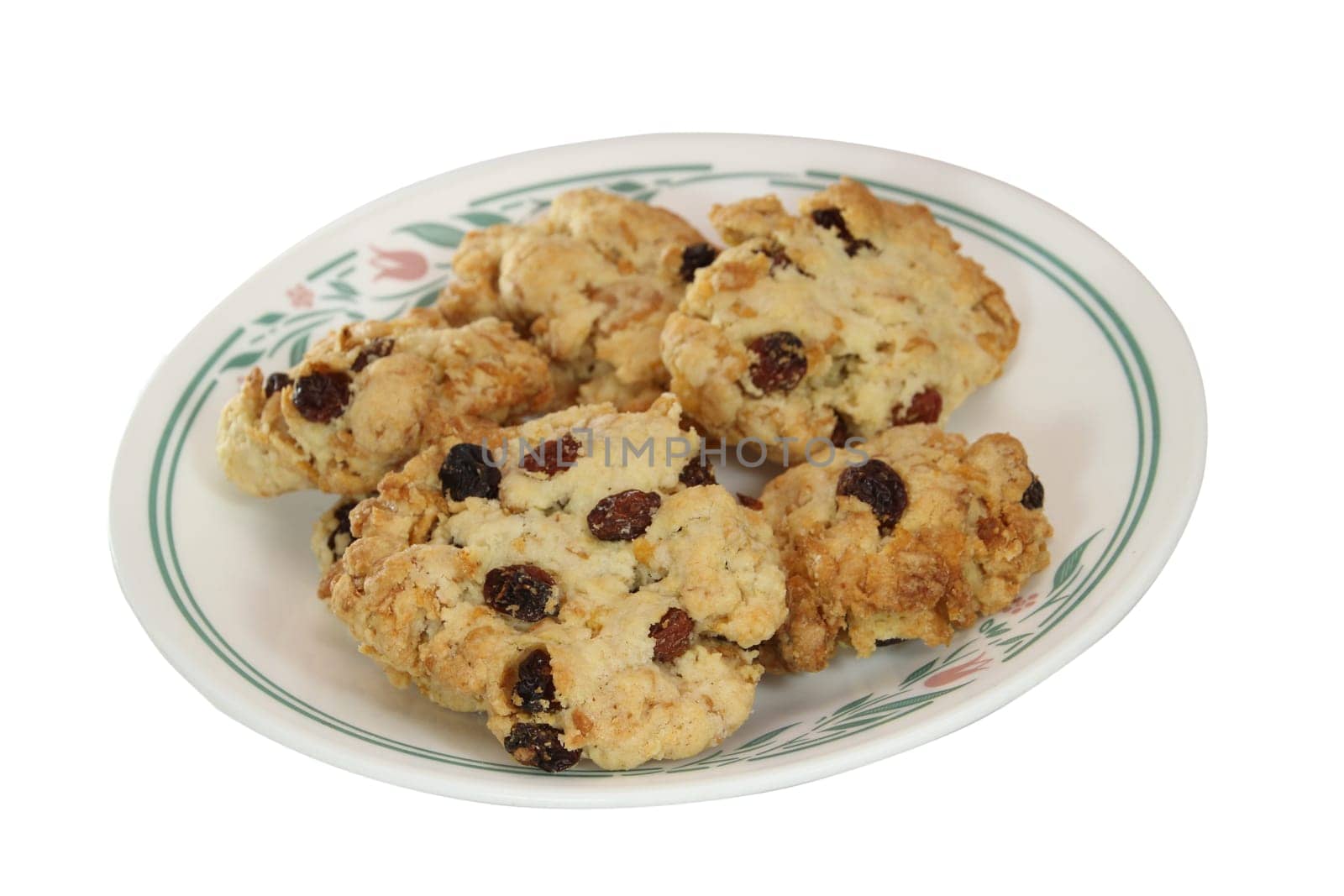 A plate of home made cookies on a white background