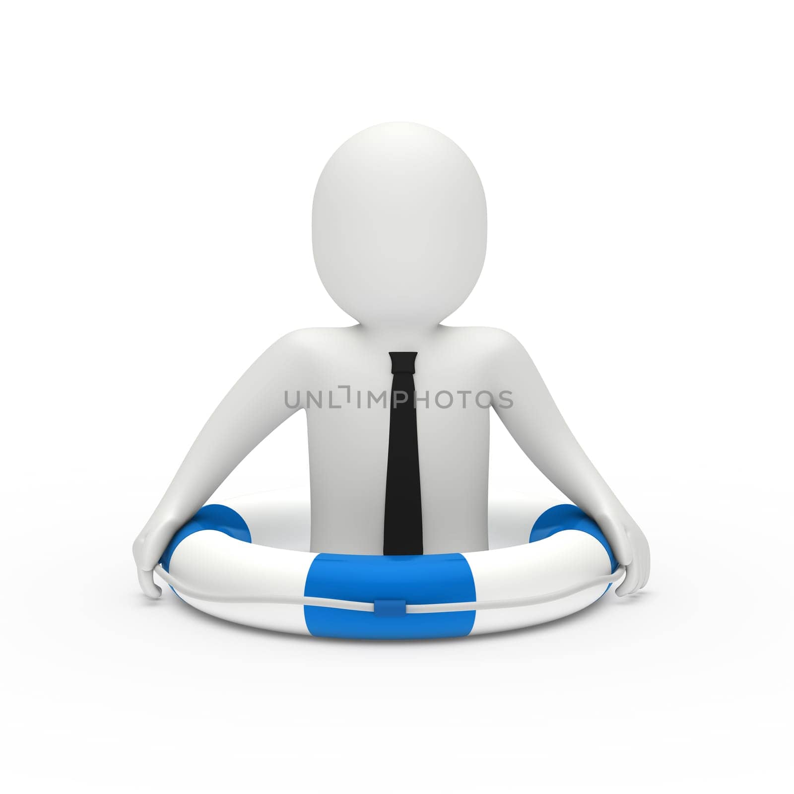 3d businessman with tie in lifebelt blue